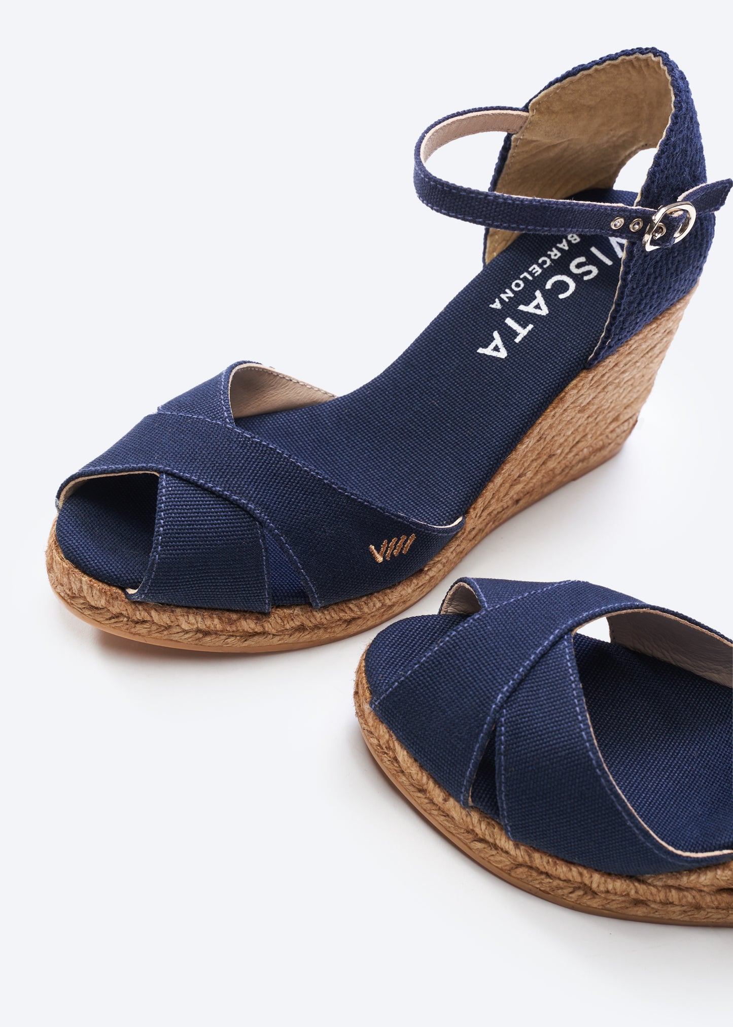 Aiguablava Navy Blue Canvas Ankle Strap Woman Espadrille Open Toe Wedges
