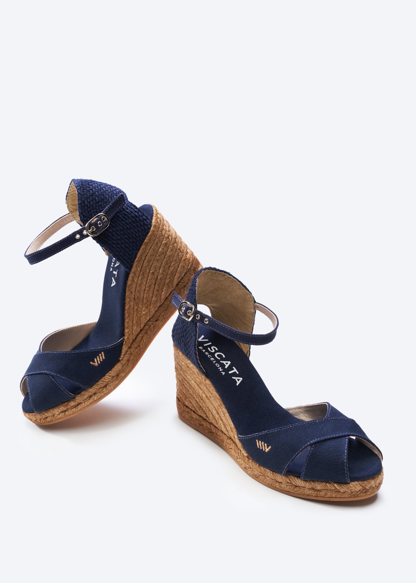 Aiguablava Navy Blue Canvas Ankle Strap Woman Espadrille High Heel Wedges