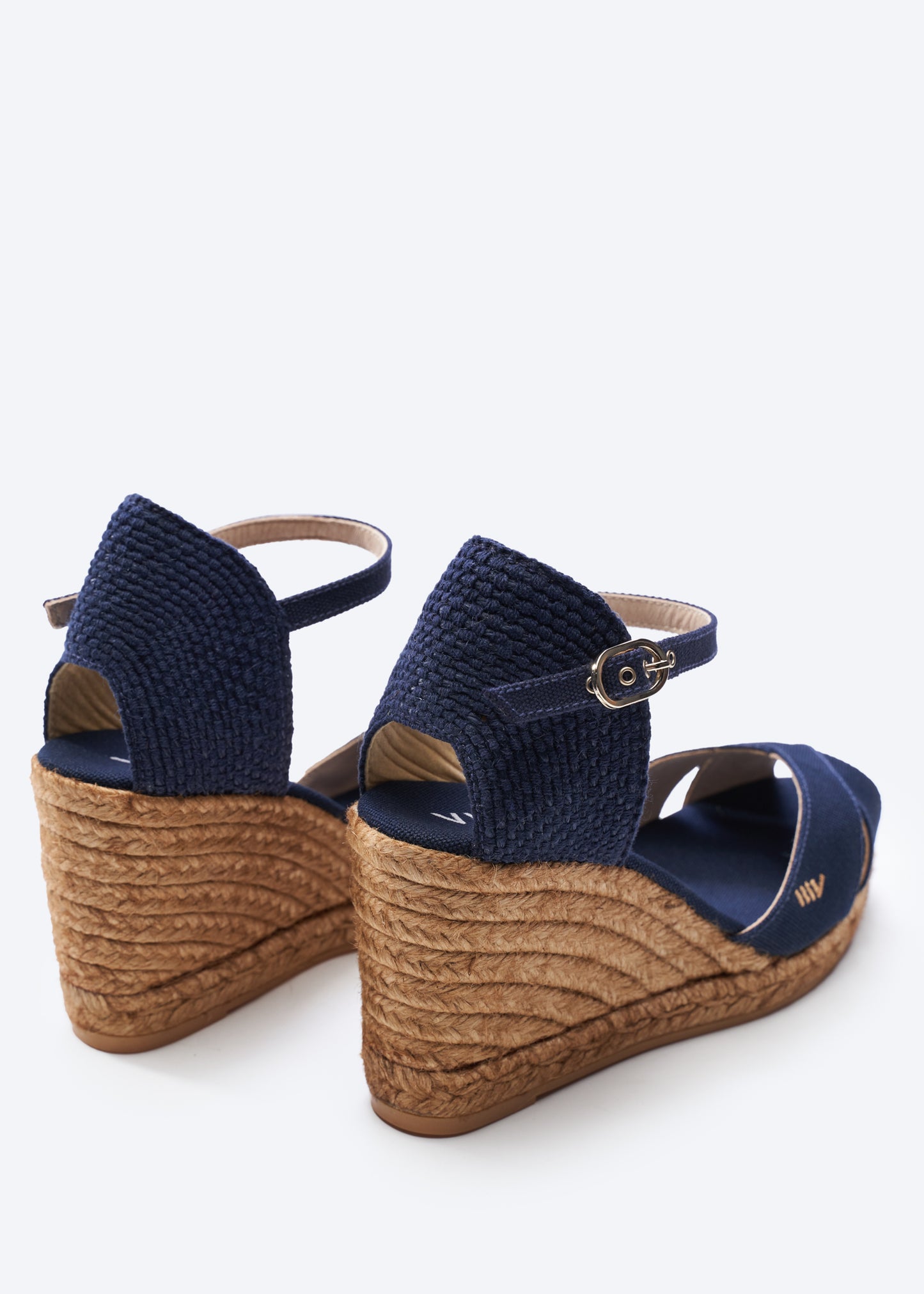 Aiguablava Navy Blue Canvas Ankle Strap Woman Espadrille Wedges Flexible Back Detail