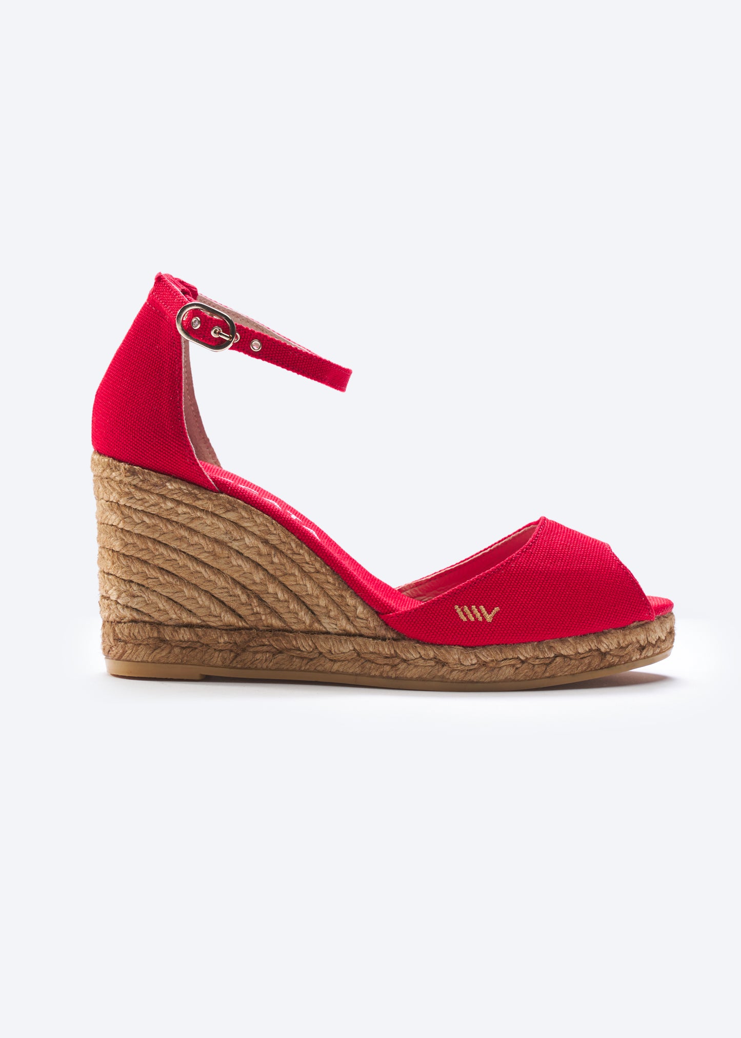 Aiguafreda Limited Edition Red Canvas Ankle Strap Woman Open Toe Espadrille Wedge