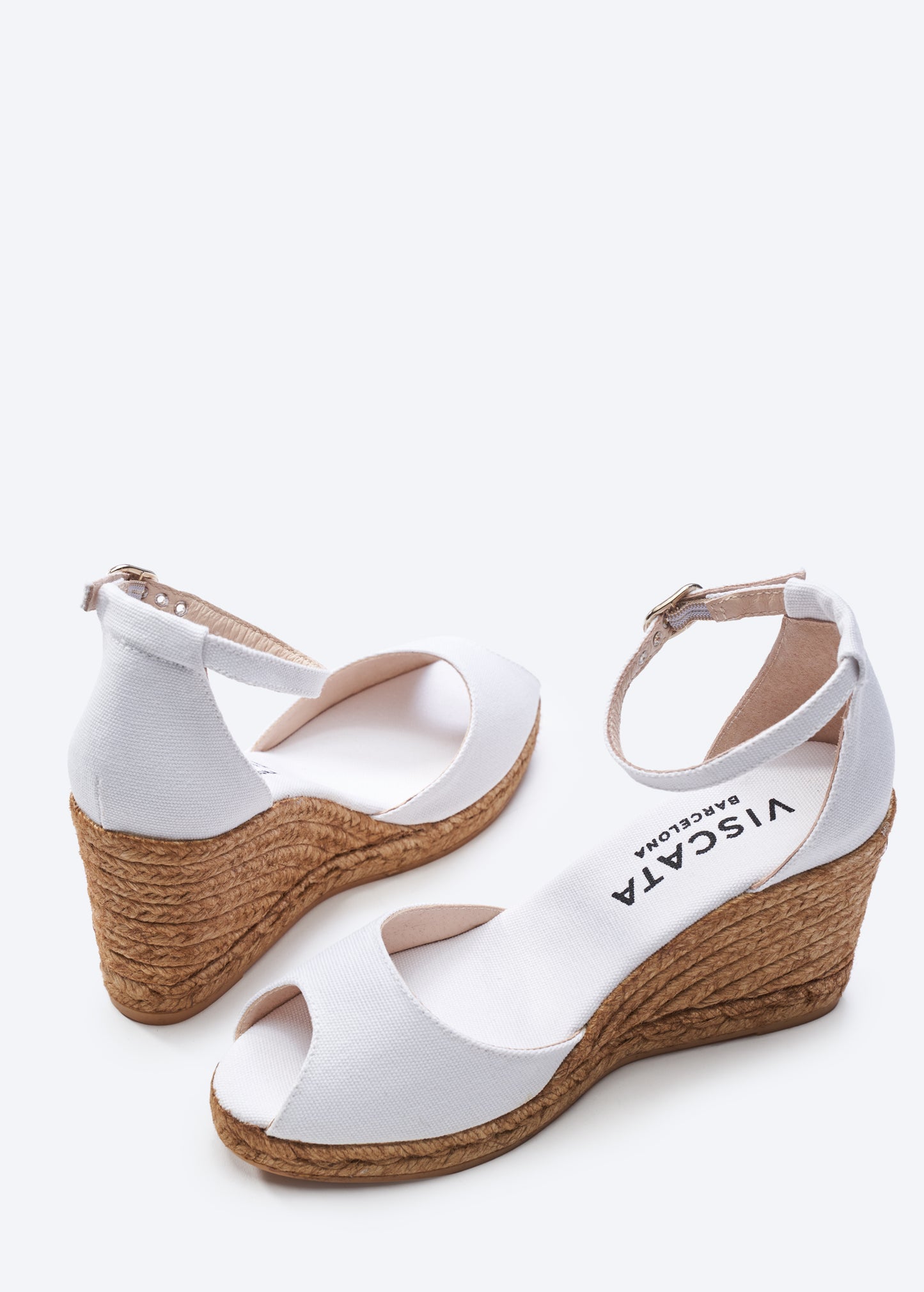 Aiguafreda Limited Edition White Canvas Ankle Strap Woman Open Toe Espadrille High Wedges