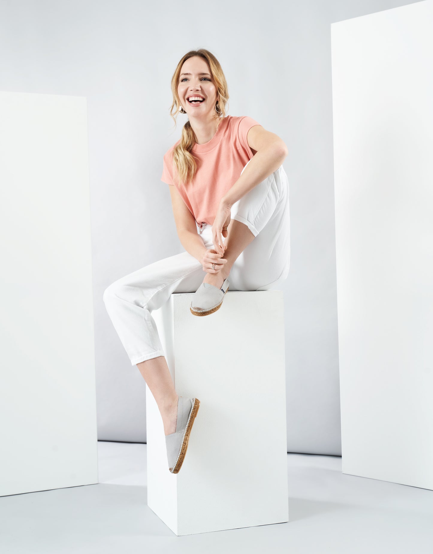 Barceloneta Ash Grey Canvas Slip On Women Espadrille Flats Outfit