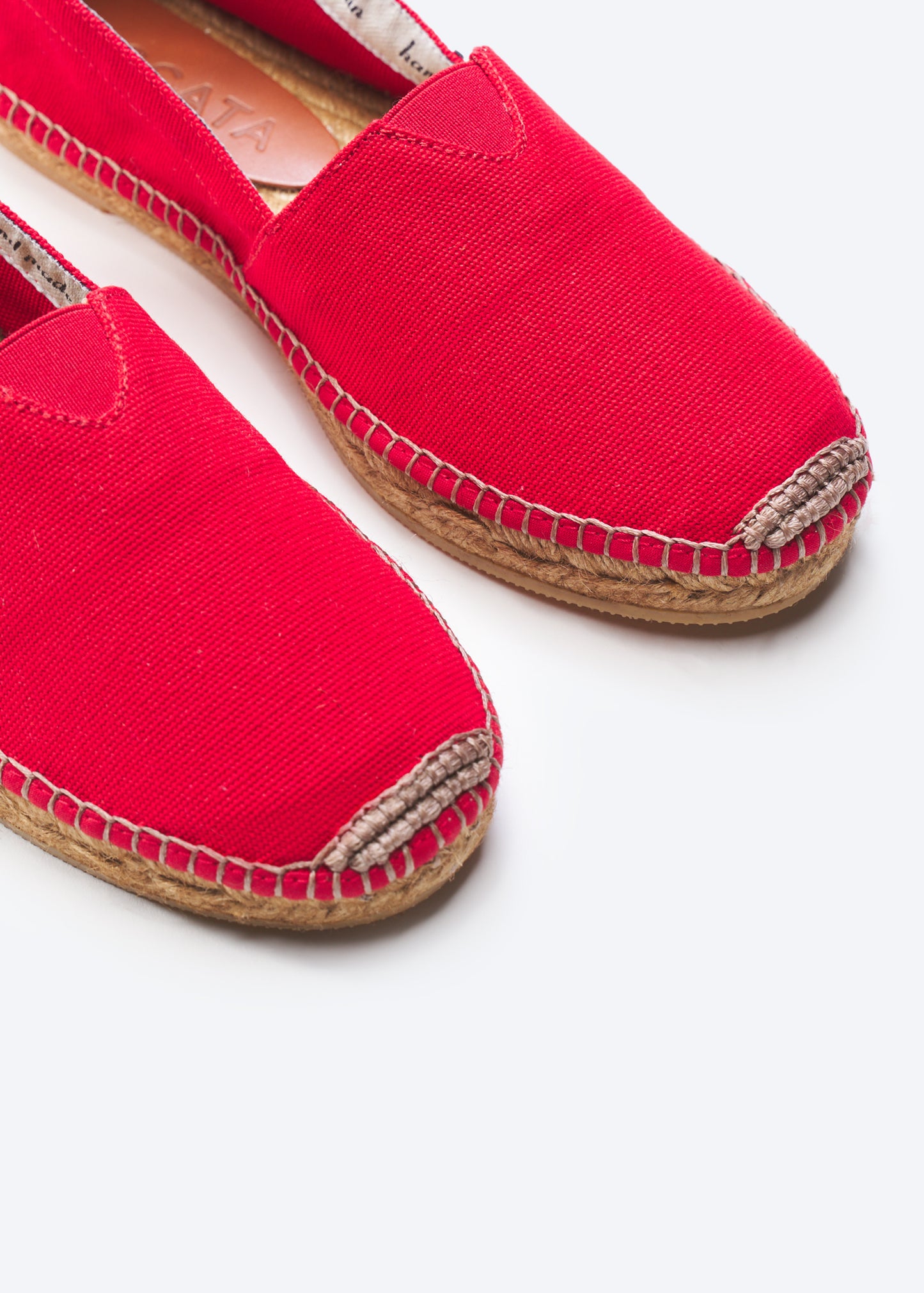 Barceloneta Limited Edition Red Canvas Slip On Women Espadrille Flats Closed Toe Detail