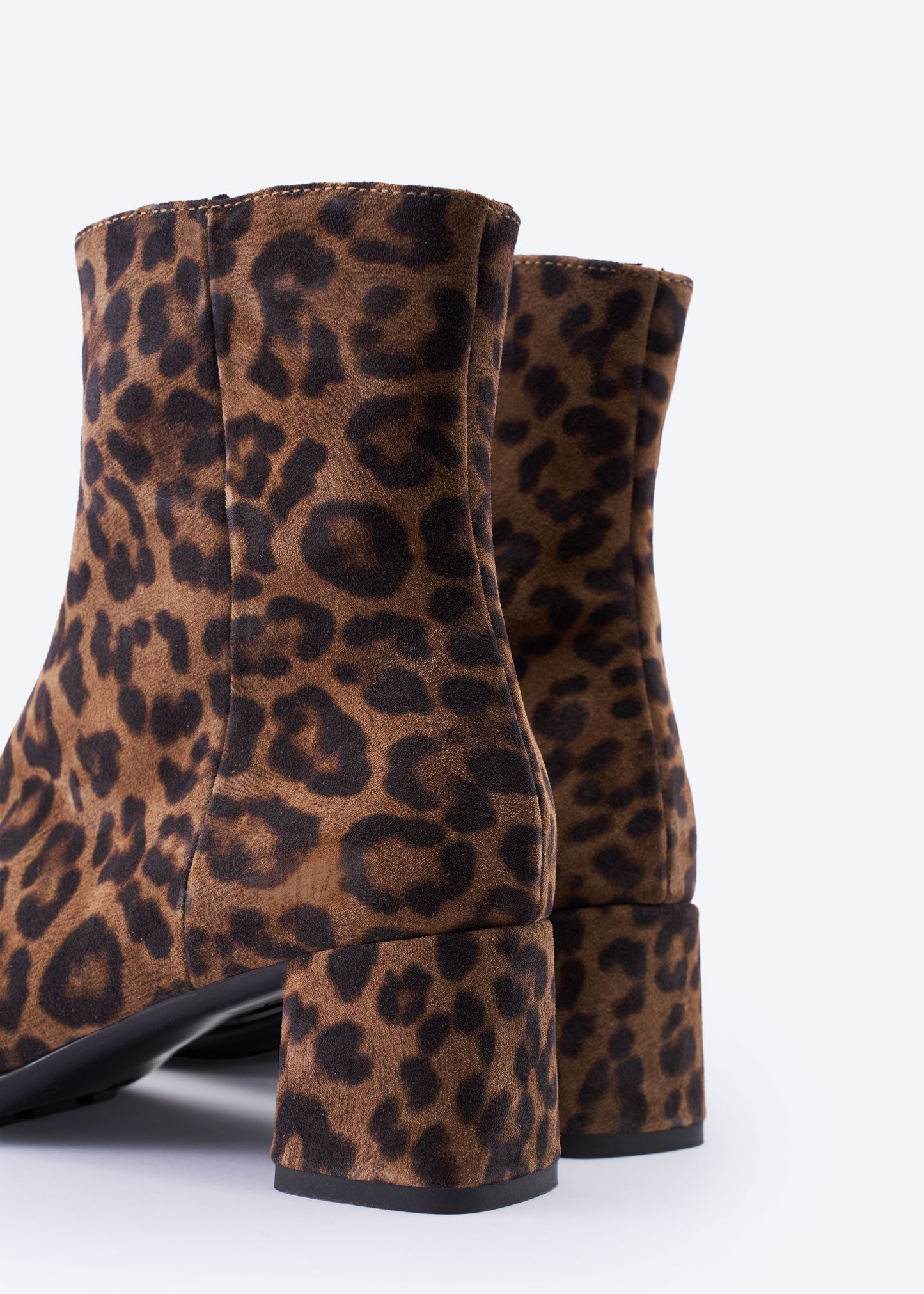 Bergamo Animal Print Suede Ankle Boots with Block Heels Back Details