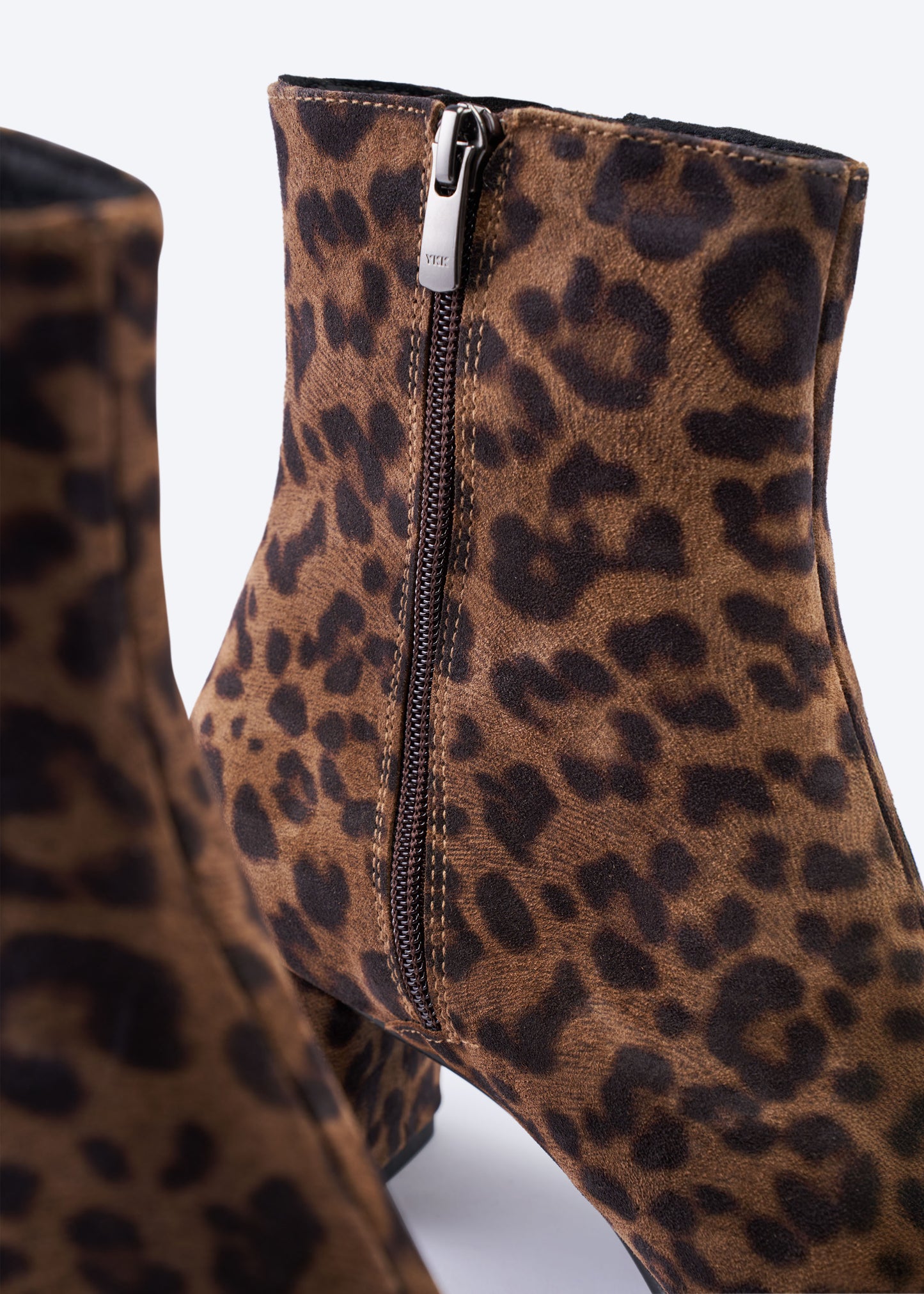 Bergamo Animal Print Suede Ankle Boots with Block Heels YKK Zipper Details