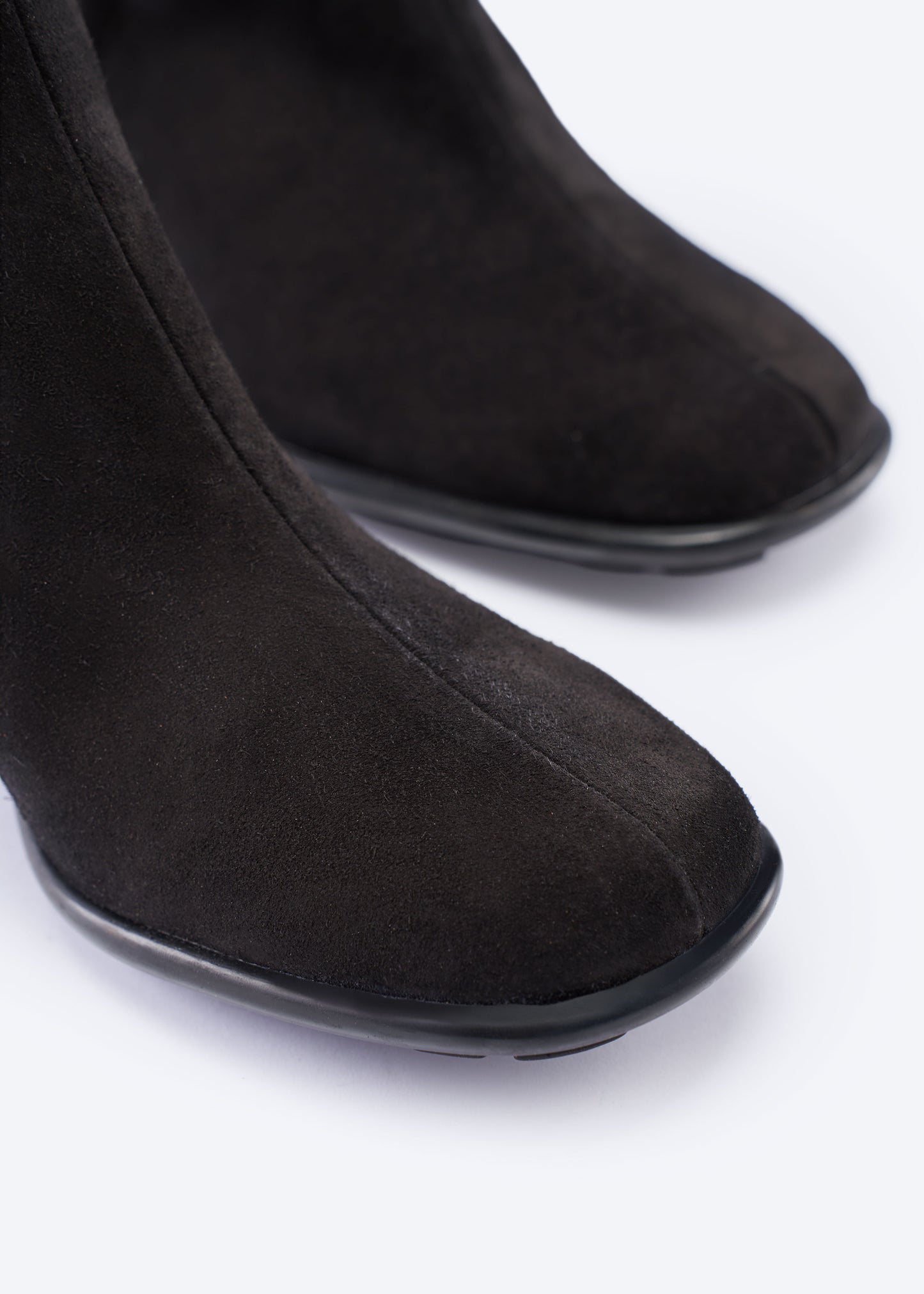 Bergamo Black Suede Ankle Boots with Block Heels Closed Toe Detail