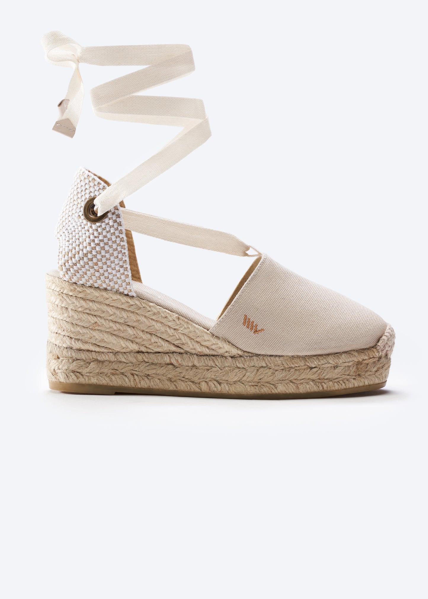 Bisbe Beige Canvas Lace Up Women Espadrille Wedge