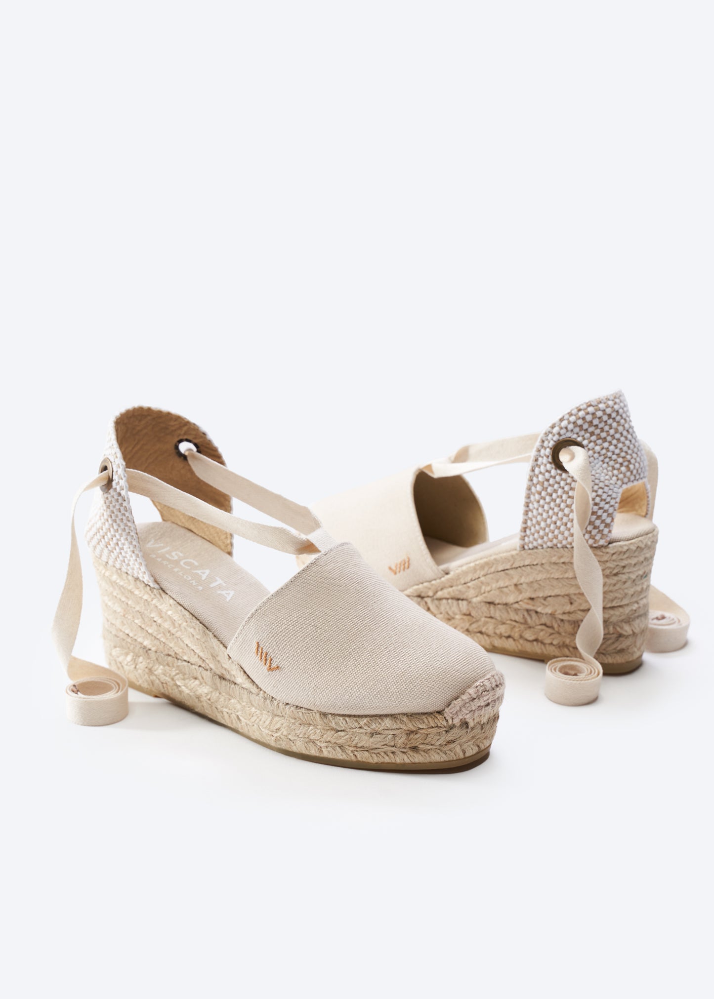 Bisbe Beige Canvas Lace Up Women Espadrille Platform Wedges
