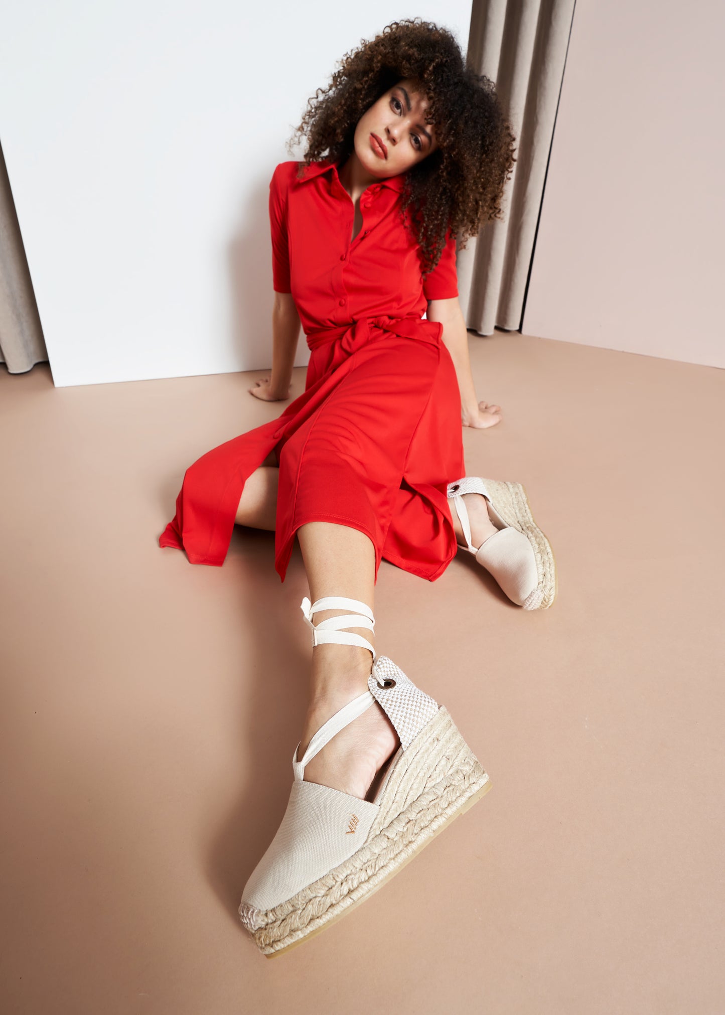 Bisbe Beige Canvas Lace Up Women Espadrille Platform Wedges Outfit