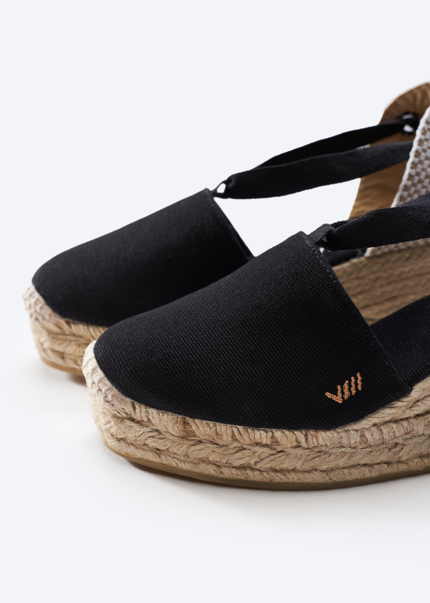 Bisbe Black Canvas Lace Up Women Closed Toe Espadrille Wedges