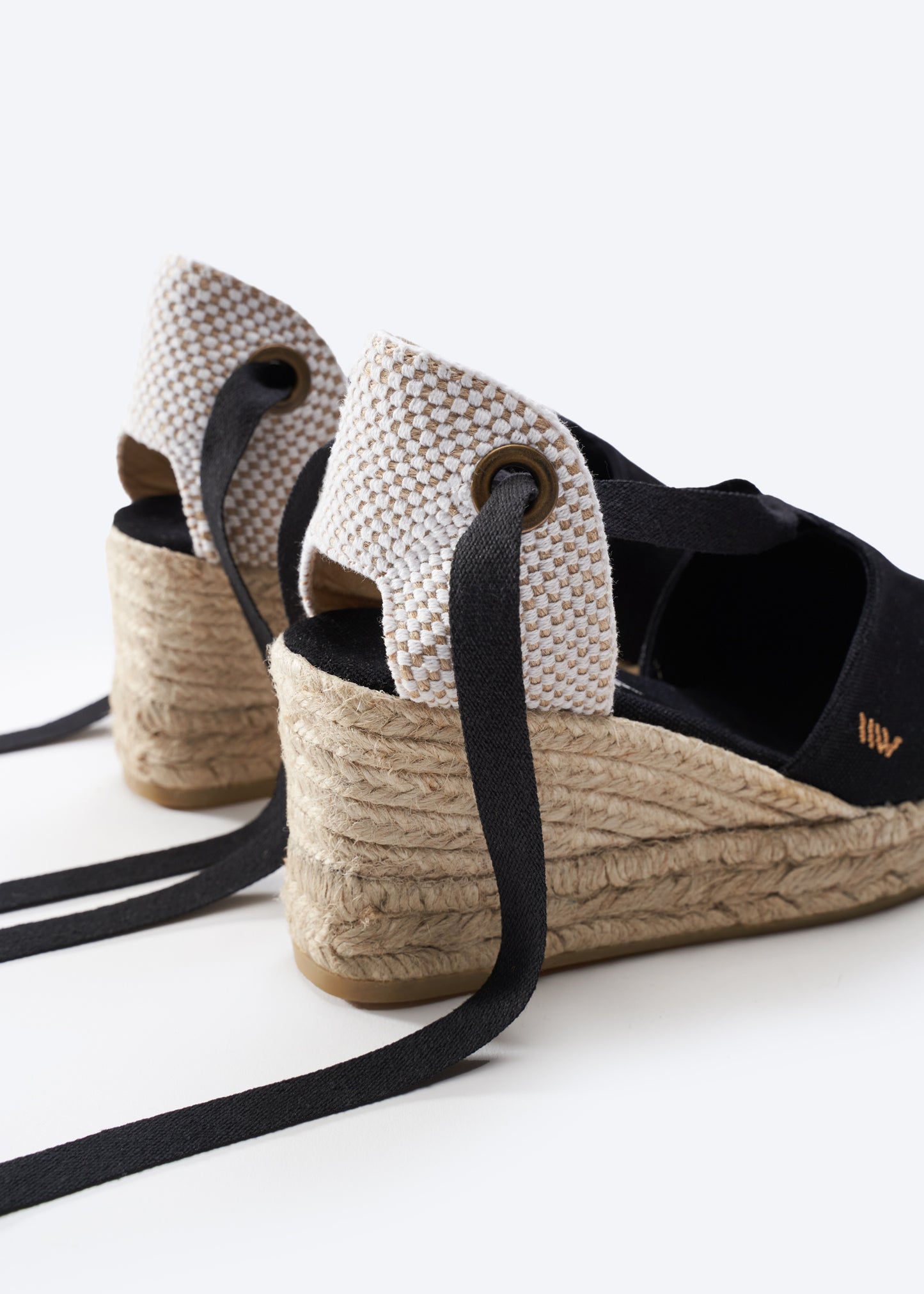 Bisbe Black Canvas Lace Up Women Espadrille Wedges Flexible Back Detail