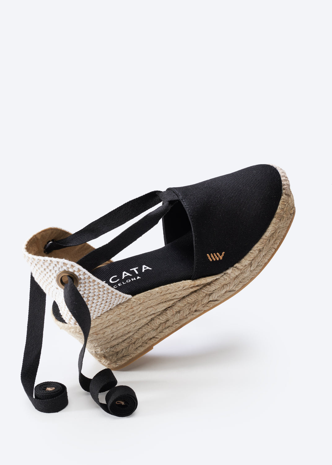Bisbe Black Canvas Lace Up Women Closed Toe Espadrille Platform Wedge