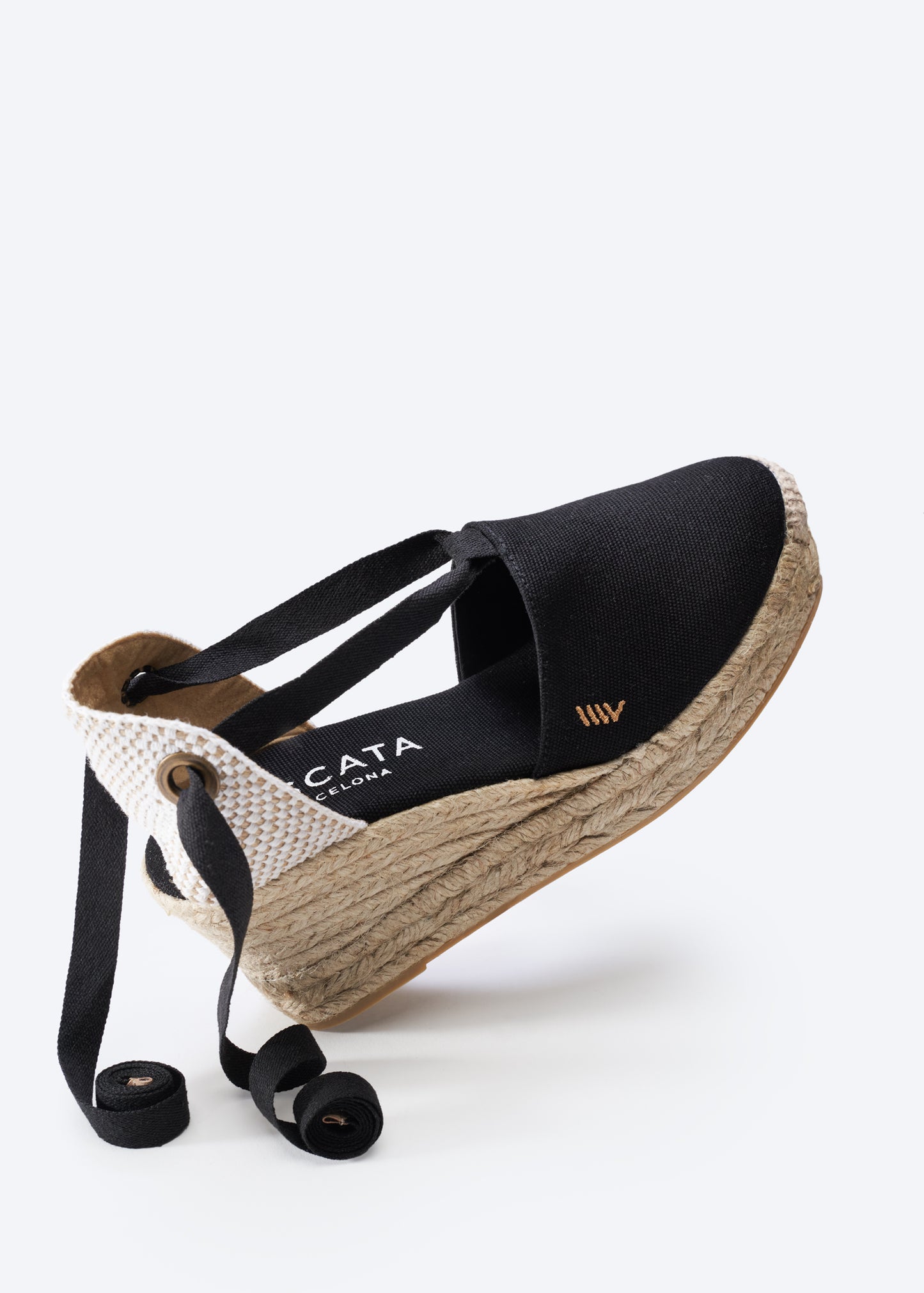 Bisbe Black Canvas Lace Up Women Closed Toe Espadrille Platform Wedge