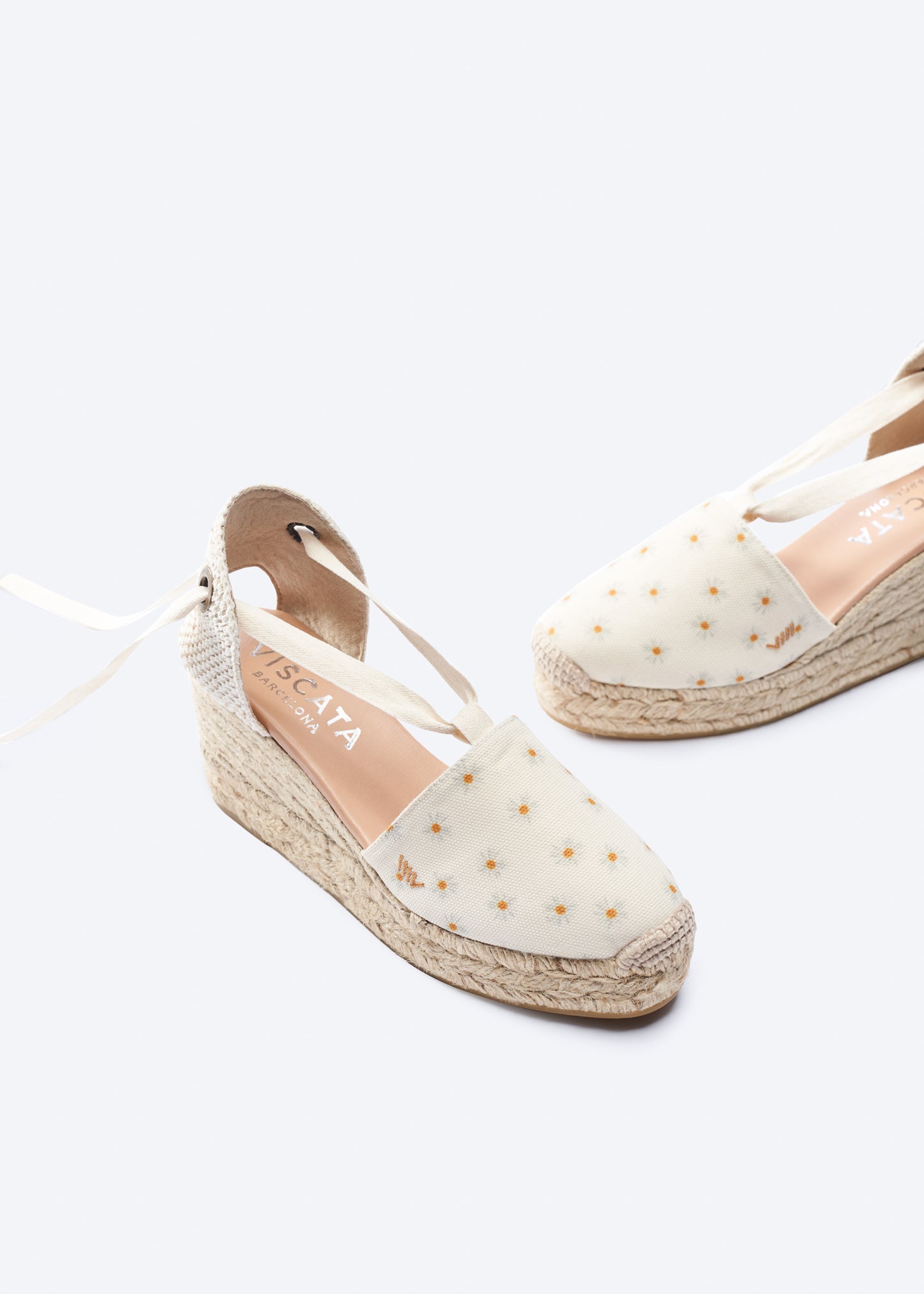 Bisbe Limited Edition Daisy Canvas Lace Up Women Closed Toe Espadrille Wedges