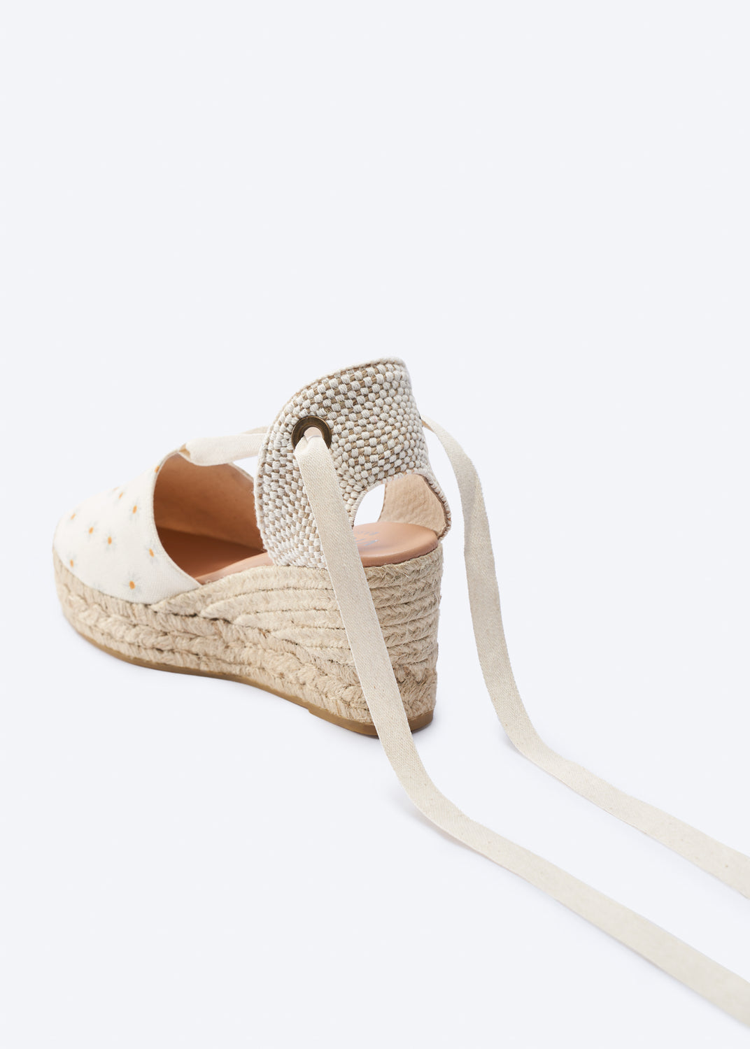 Bisbe Limited Edition Daisy Canvas Lace Up Women Espadrille Wedges Flexible Back Detail