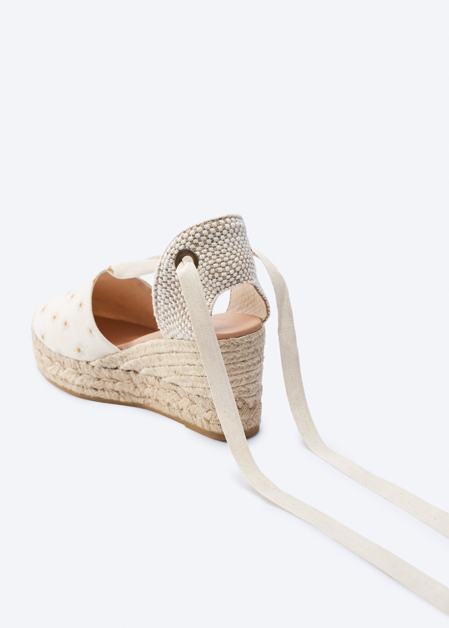 Bisbe Limited Edition Daisy Canvas Lace Up Women Espadrille Wedges Flexible Back Detail