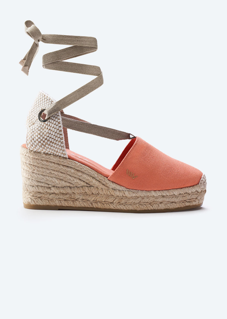 Bisbe Limited Edition Lipstick Canvas Lace Up Women Espadrille Wedge