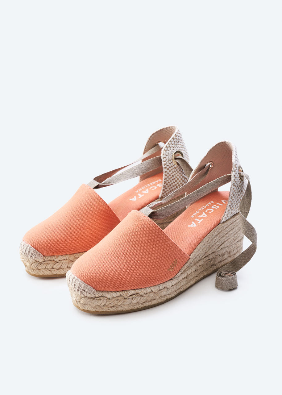 Bisbe Limited Edition Lipstick Canvas Lace Up Women Platform Espadrille Wedges