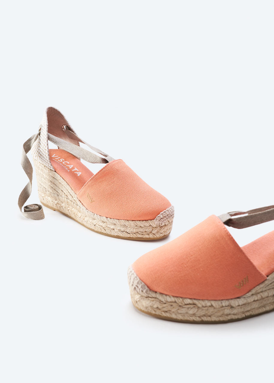 Bisbe Limited Edition Lipstick Canvas Lace Up Women Closed Toe Espadrille Wedges