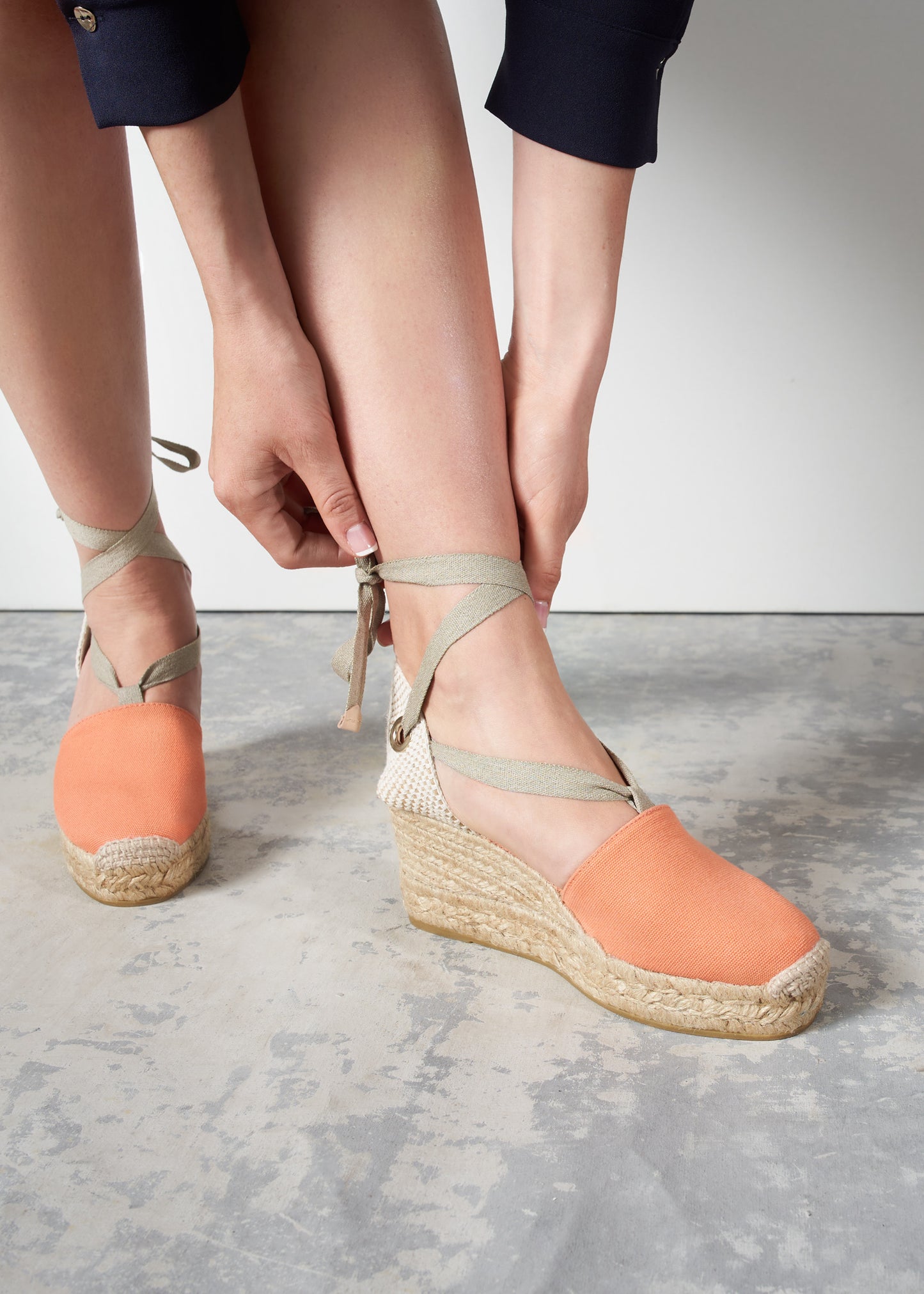 Bisbe Limited Edition Lipstick Canvas Lace Up Women Espadrille Wedges Legs