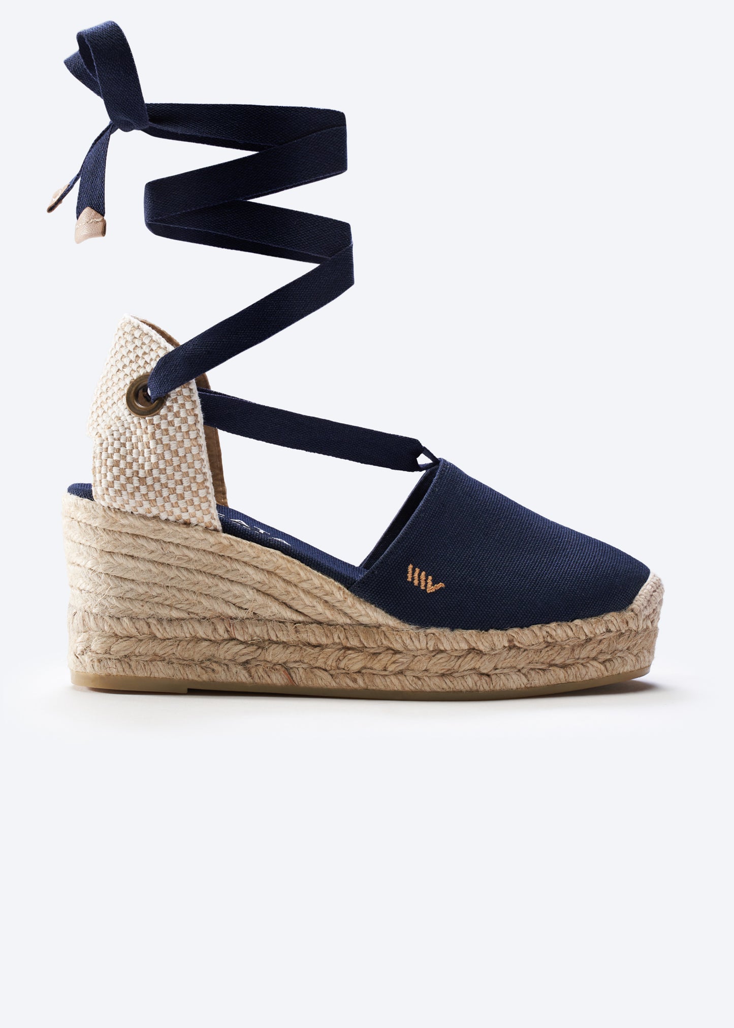Bisbe Navy Blue Canvas Lace Up Women Espadrille Wedge