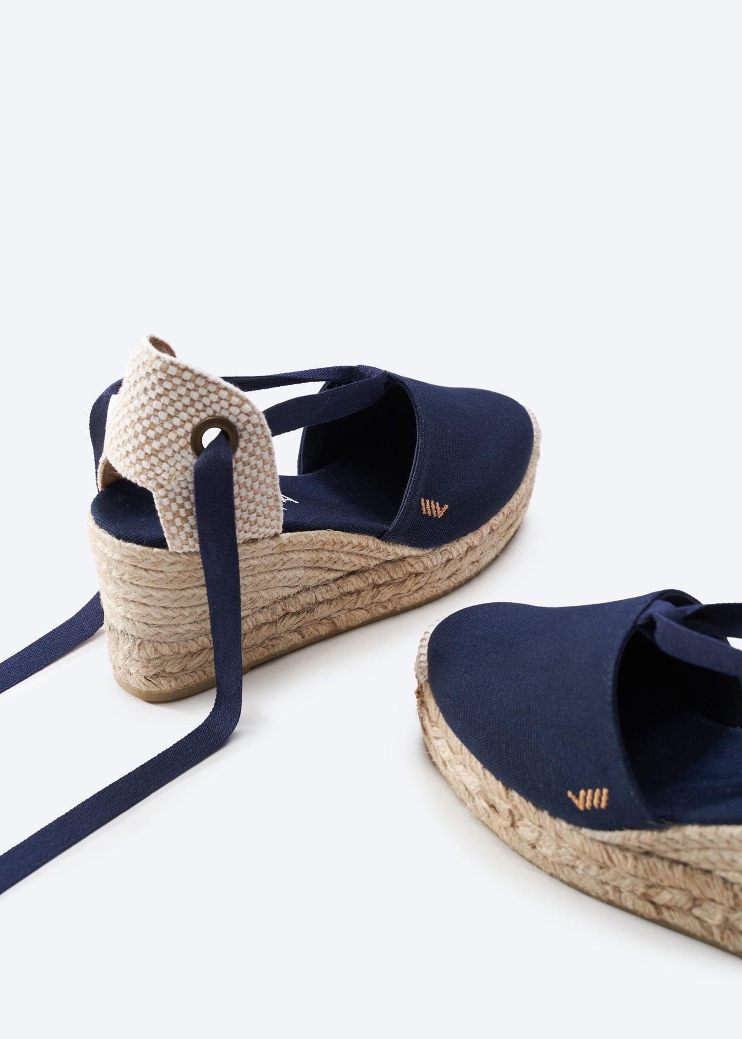 Bisbe Navy Blue Canvas Lace Up Women Espadrille Platform Wedges