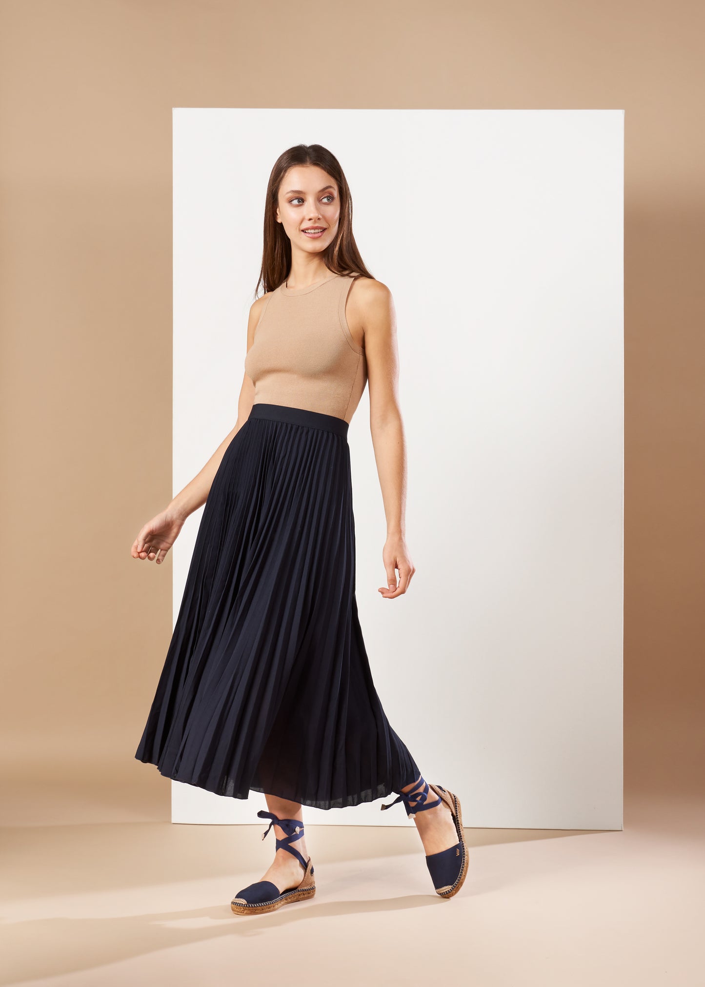 Candell Navy Blue Canvas Lace Up Espadrille Flats Outfit