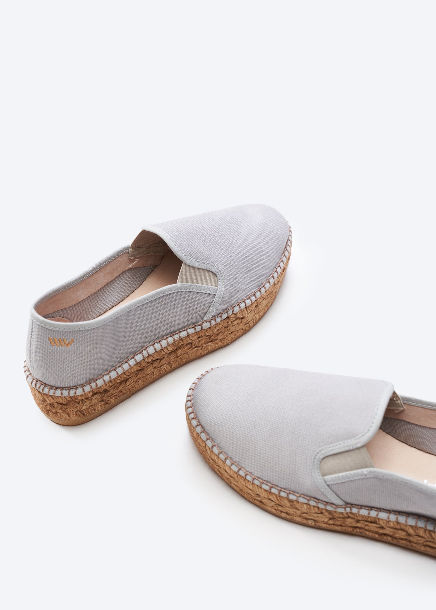 Castell Ash Grey Canvas Slip On Women Espadrille Flatfrom Closed Toe Detail