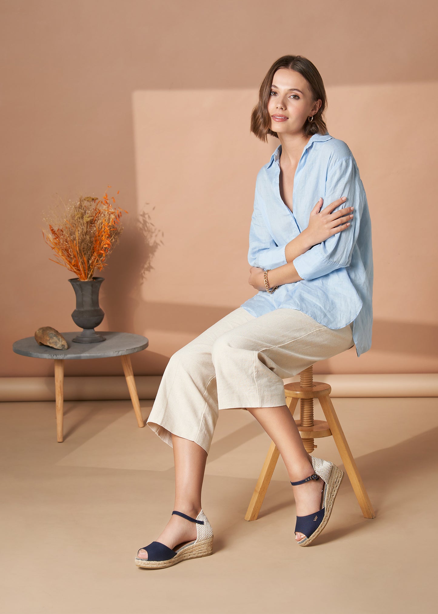 Cavall Navy Blue Canvas Ankle Strap Woman Open Toe Espadrille Wedges Outfit