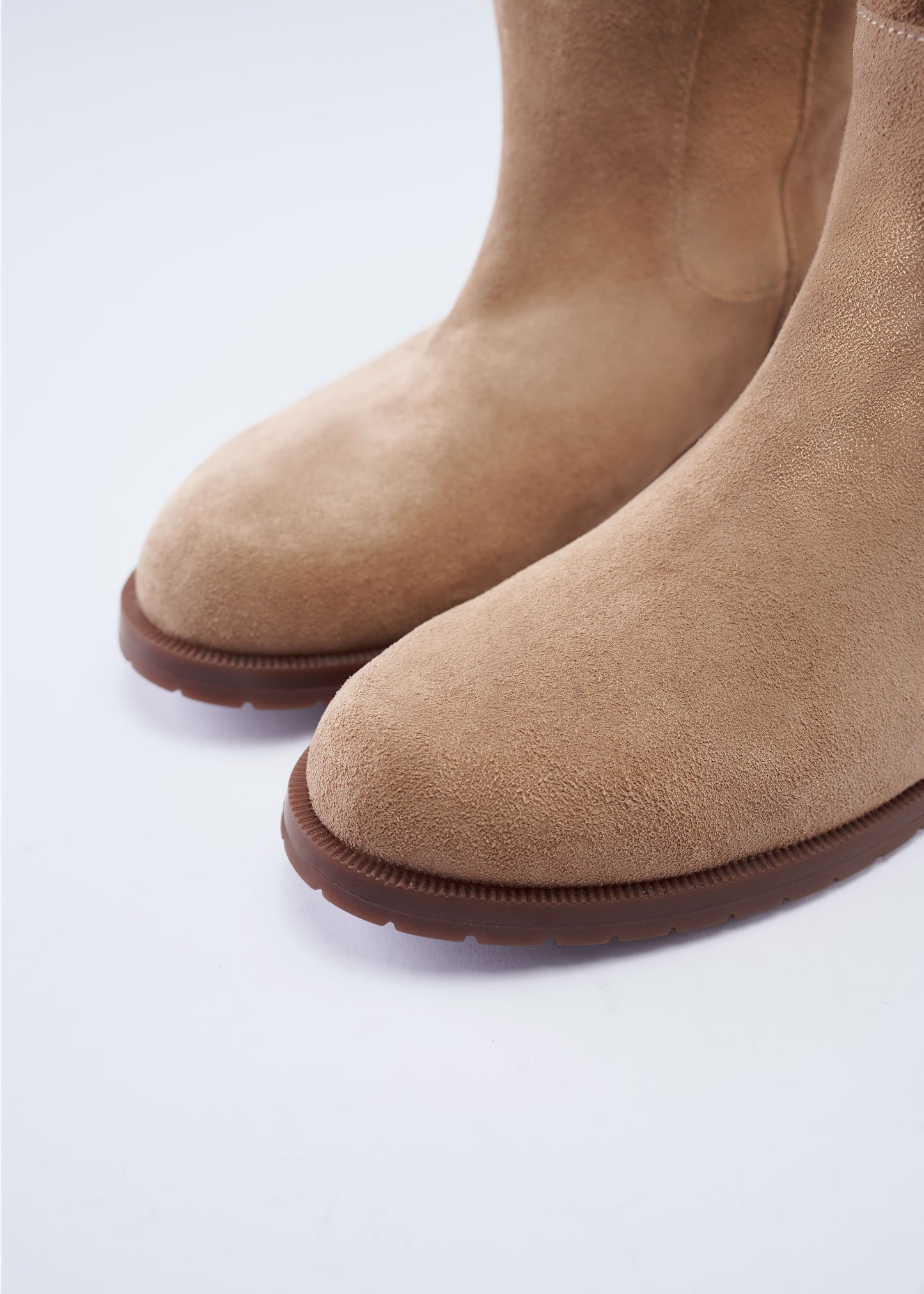 Cremona Camel Suede Women Flat Boots Rounded Closed Toe Close-up