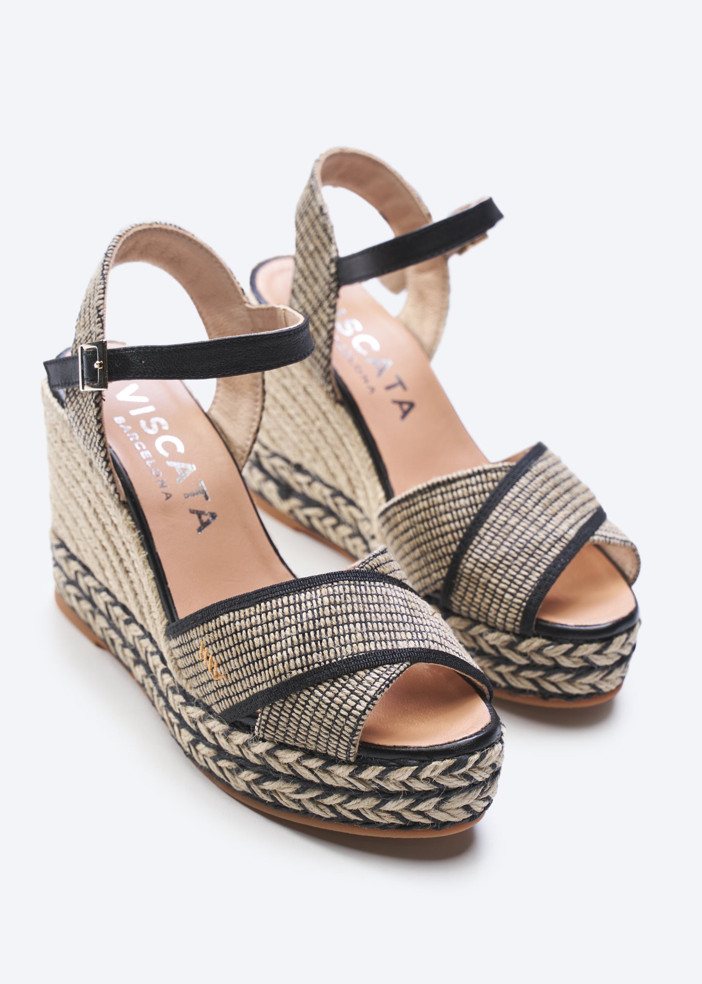 Empuria Black Canvas Ankle Strap Woman Espadrille Crossed Sandal Wedges