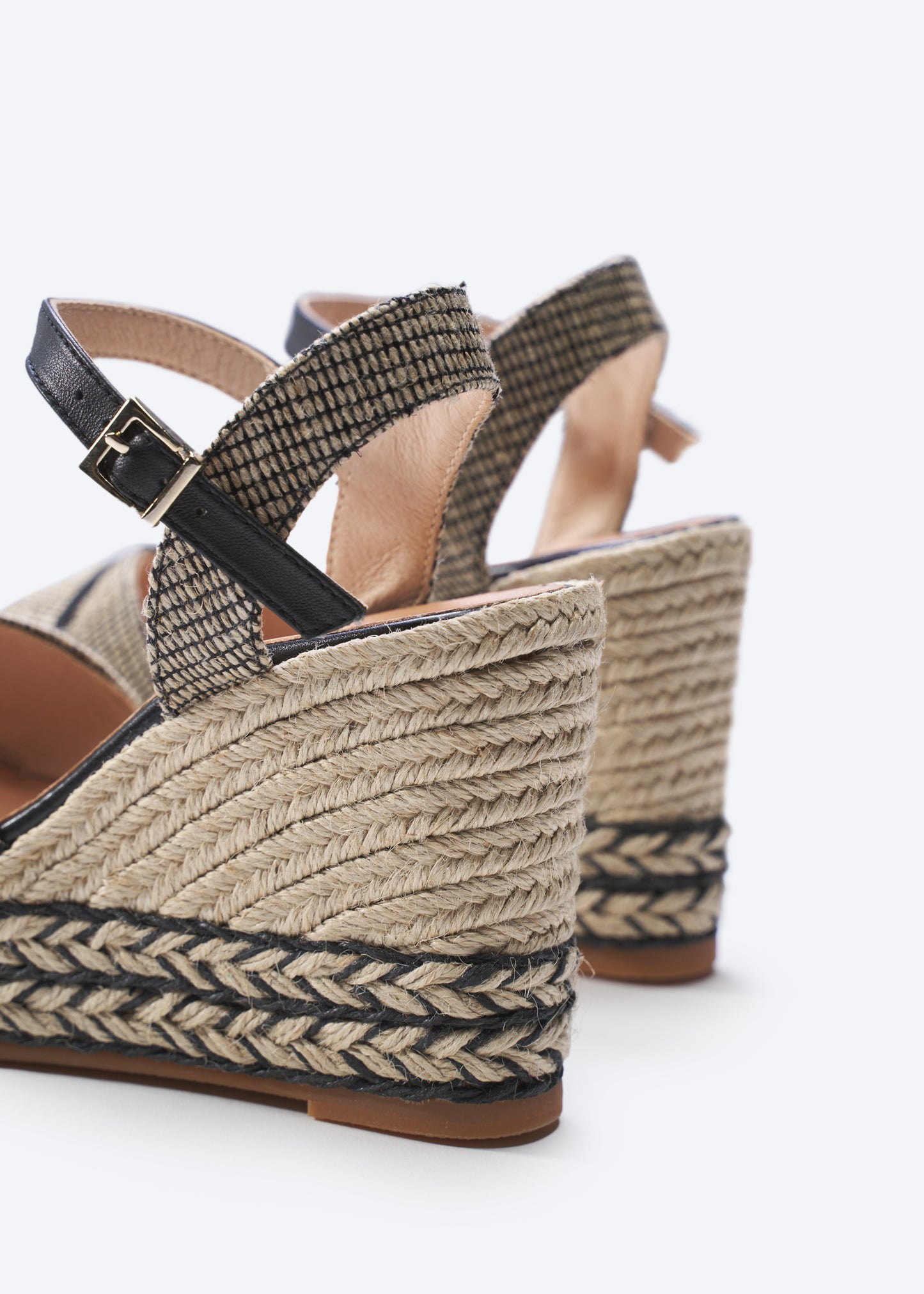Empuria Black Canvas Ankle Strap Woman Espadrille Platform Sandal Wedges Back Detail