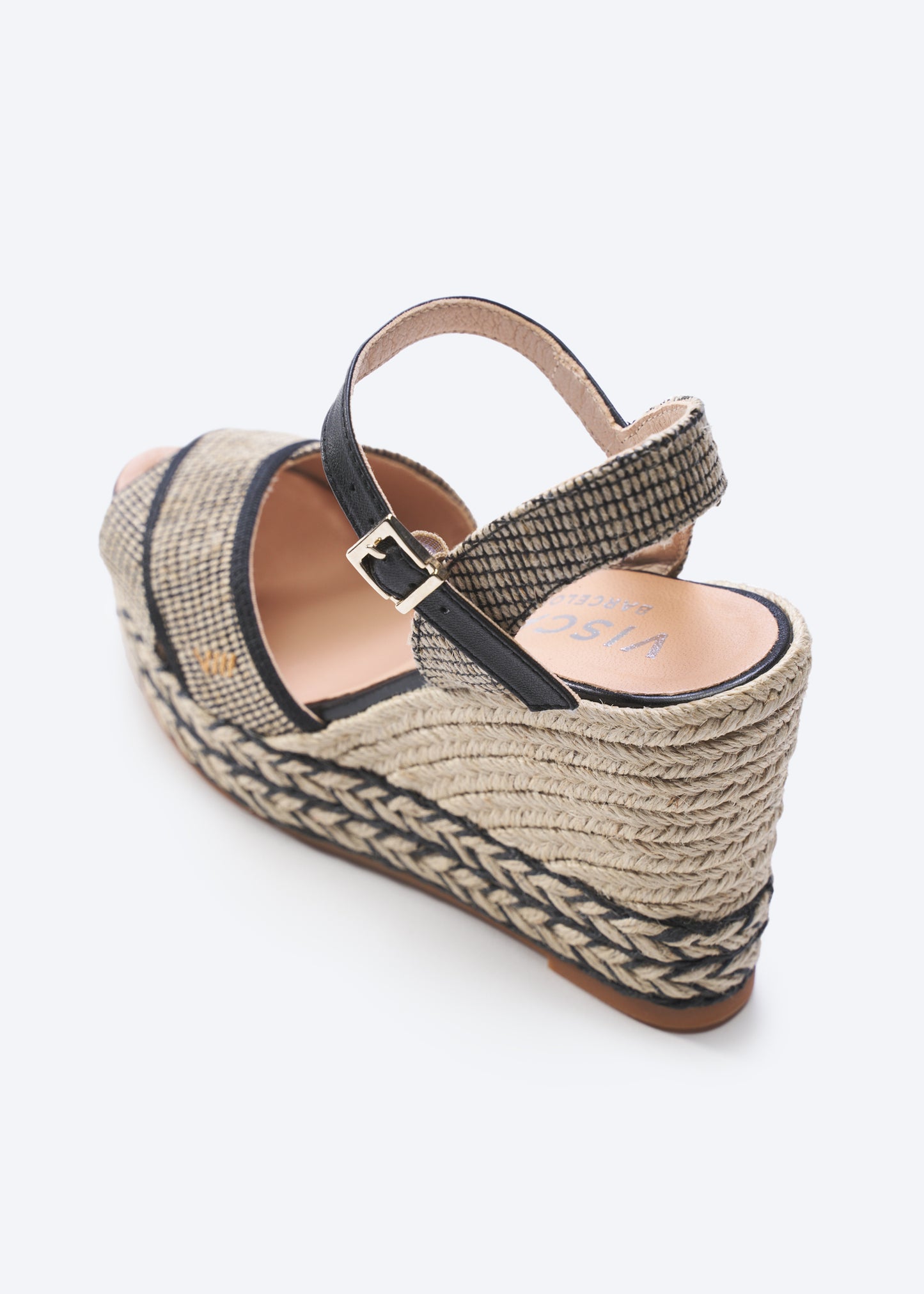 Empuria Black Canvas Ankle Strap Woman Espadrille Sandal Wedge