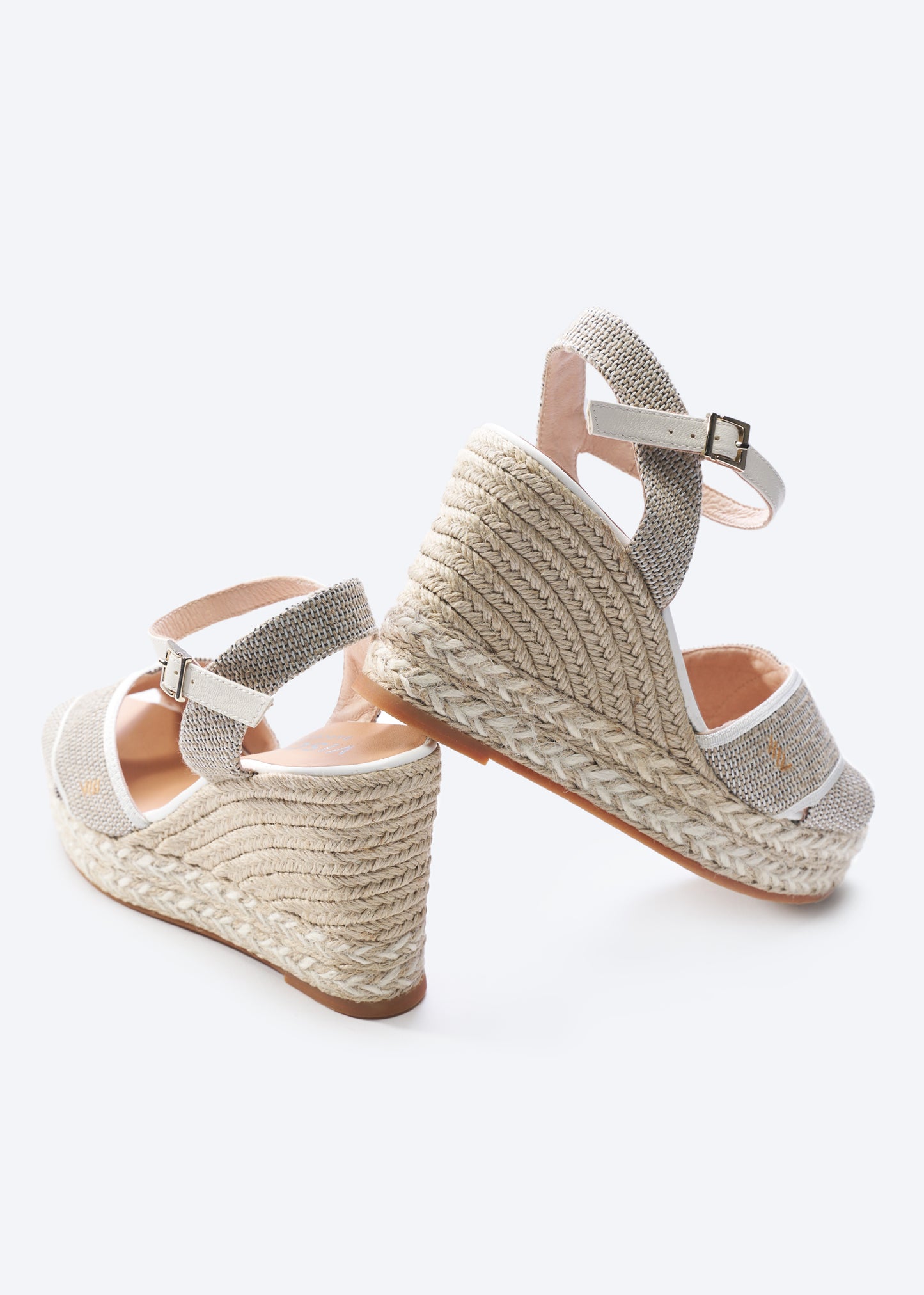Empuria Ivory Canvas Ankle Strap Woman Espadrille Platform Open Toe Wedges