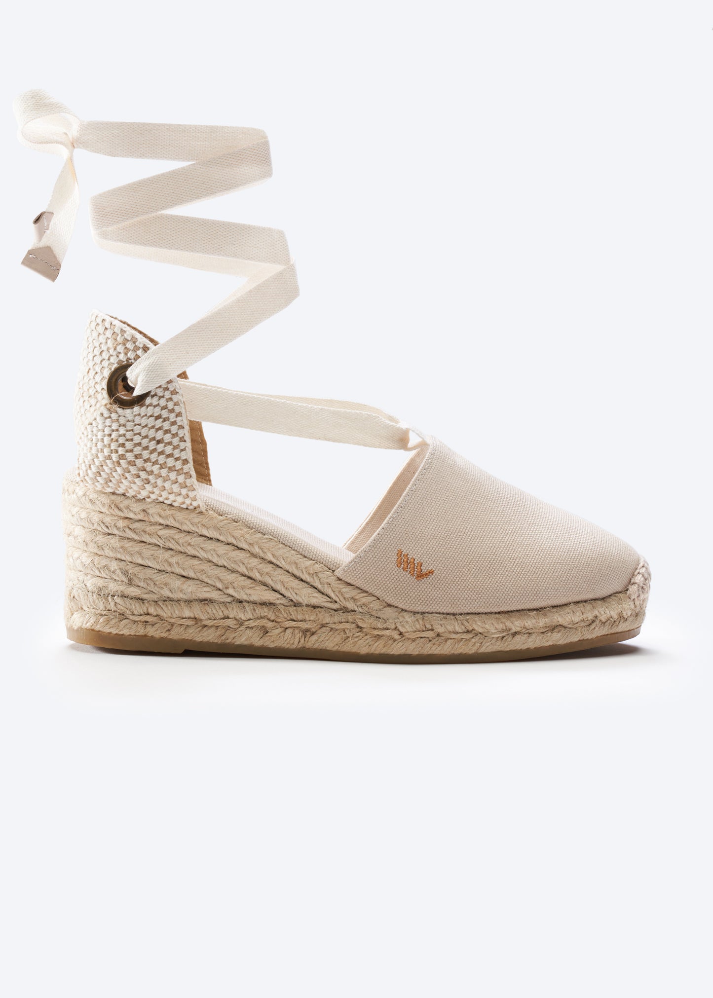 Escala Beige Canvas Lace Up Women Espadrille Wedge