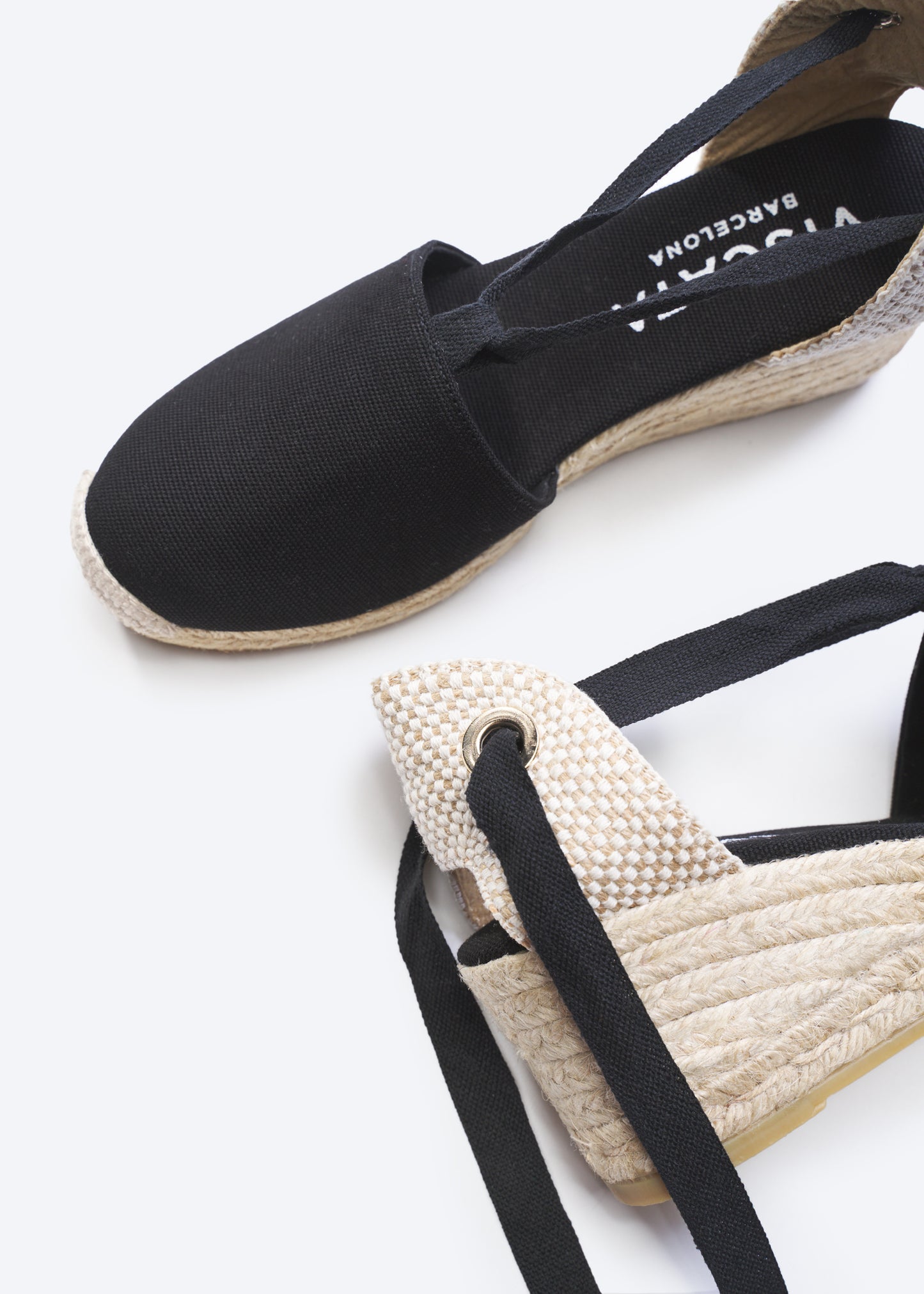 Escala Black Canvas Lace Up Women Closed Toe Espadrille Wedges