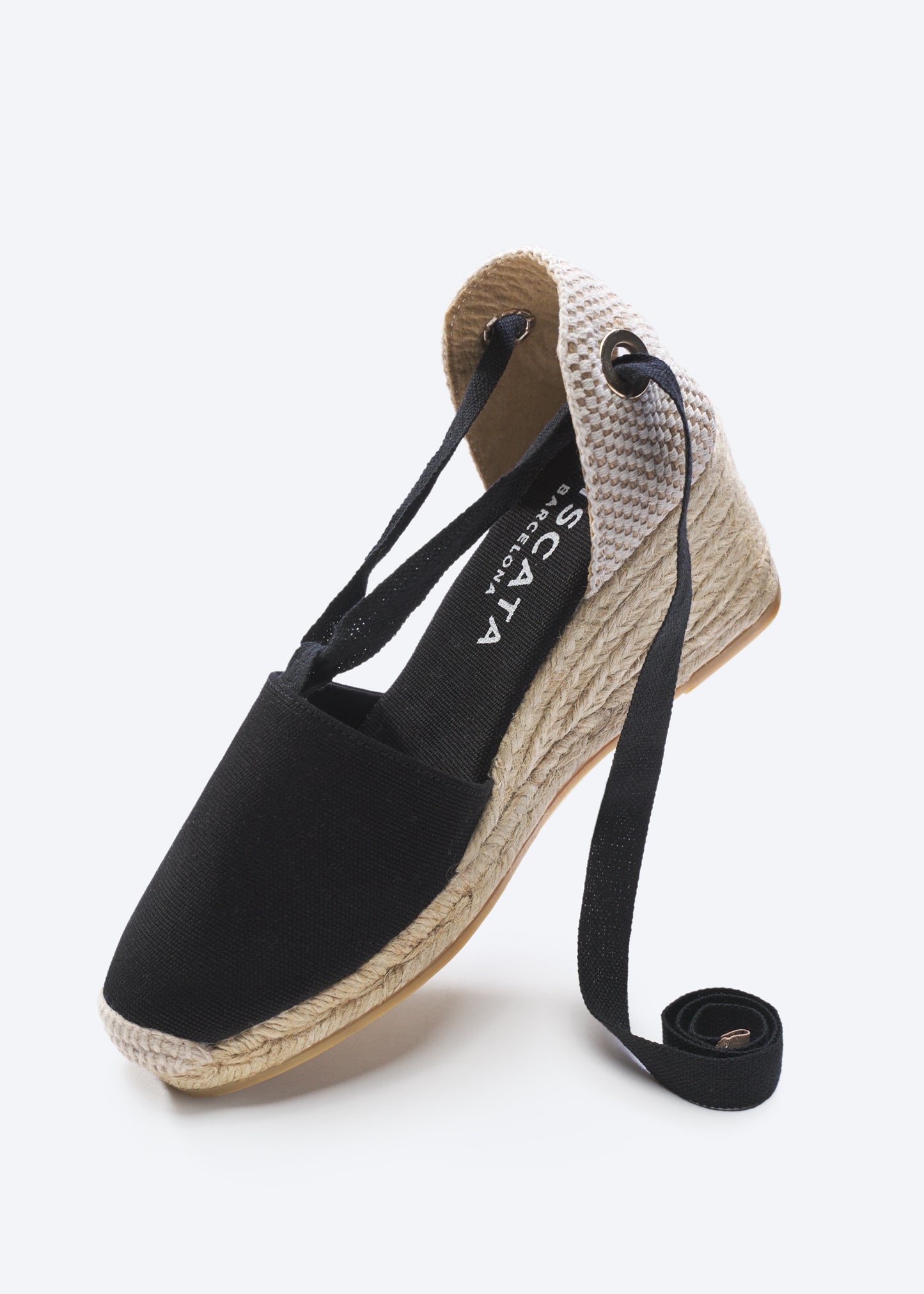 Viscata Escala Black Canvas Lace Up Women Espadrille Wedge