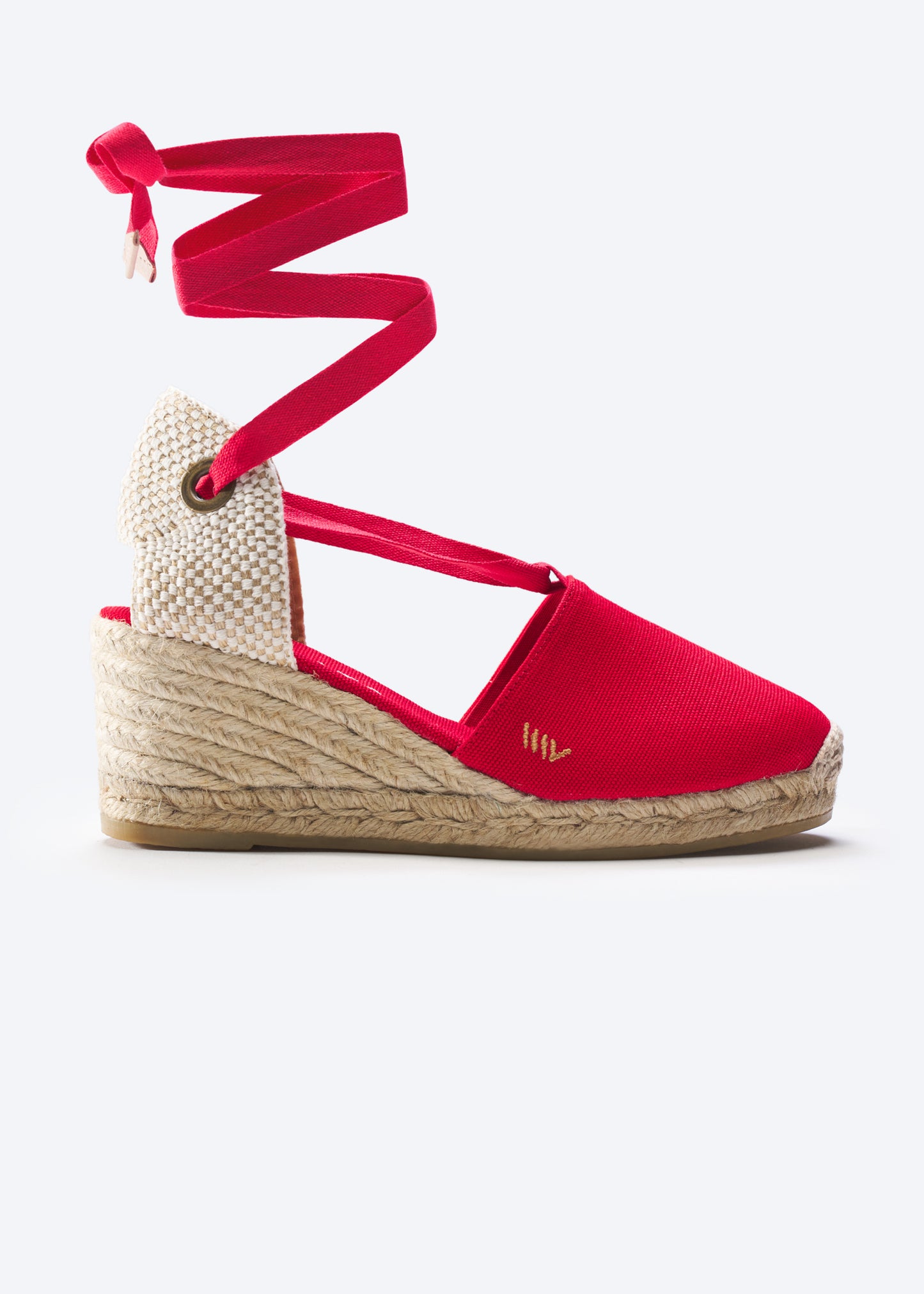 Escala Limited Edition Red Canvas Lace Up Women Espadrille Wedge