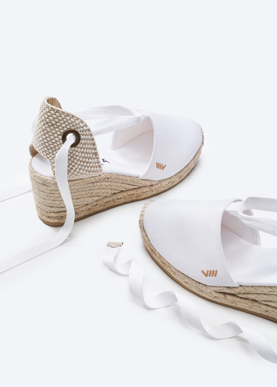 Escala Limited Edition White Canvas Lace Up Women Closed Toe Espadrille Wedges