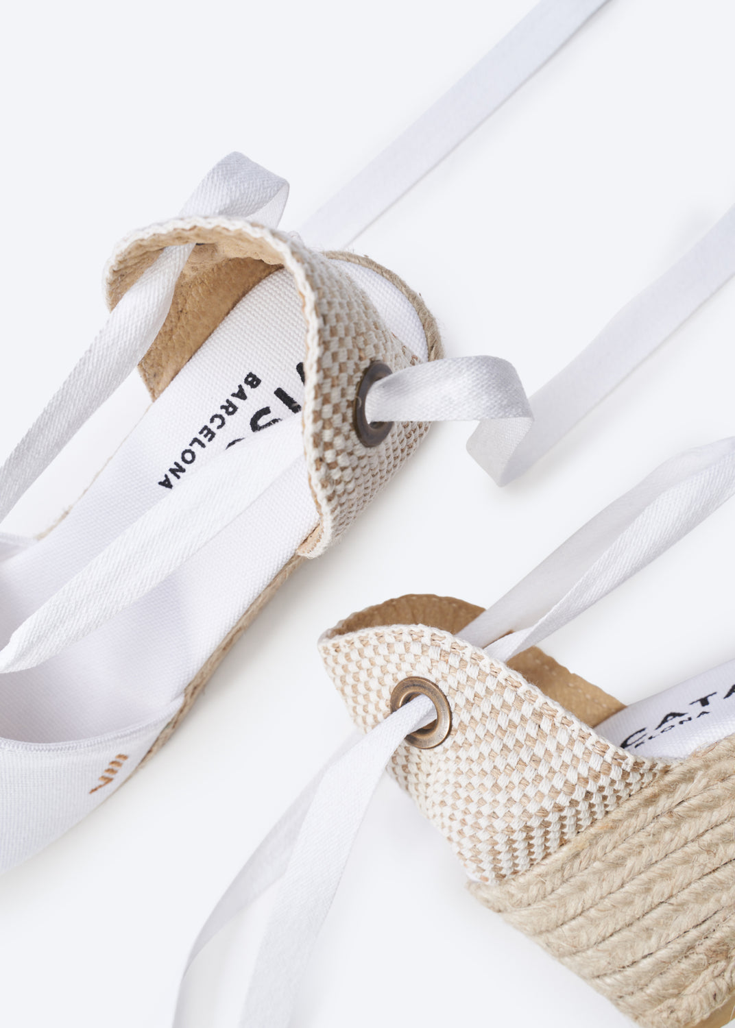 Escala Limited Edition White Canvas Lace Up Women Espadrille Wedges Flexible Back Detail