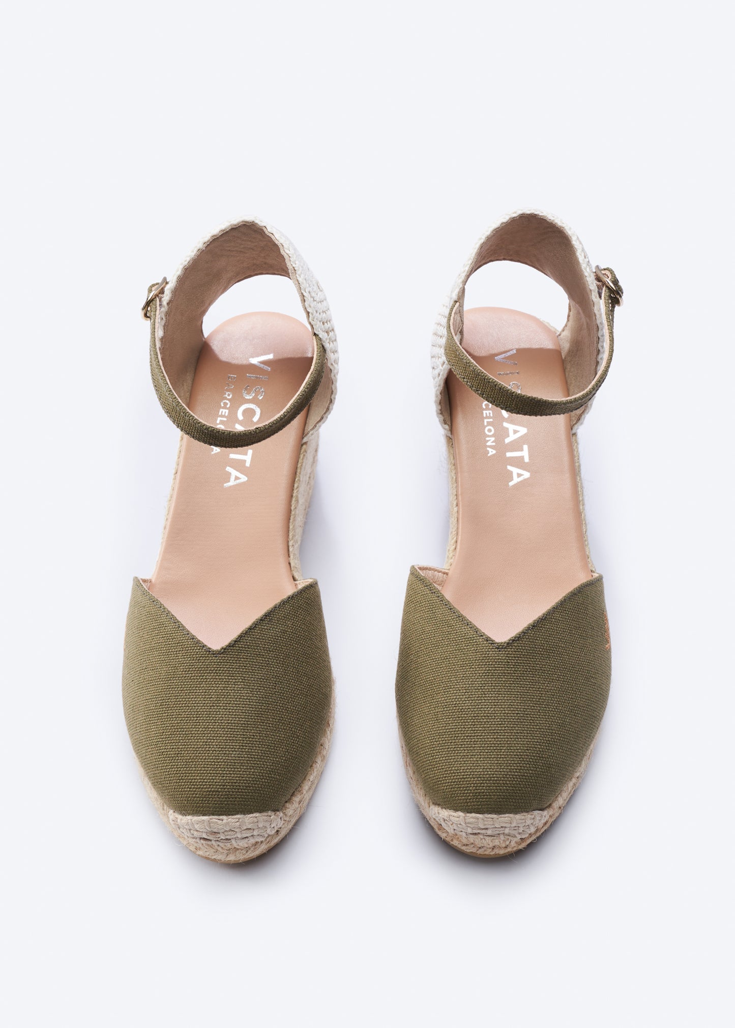 Reus Limited Edition Olive Canvas Ankle Strap Women Espadrille V Cut Closed Toe Wedges