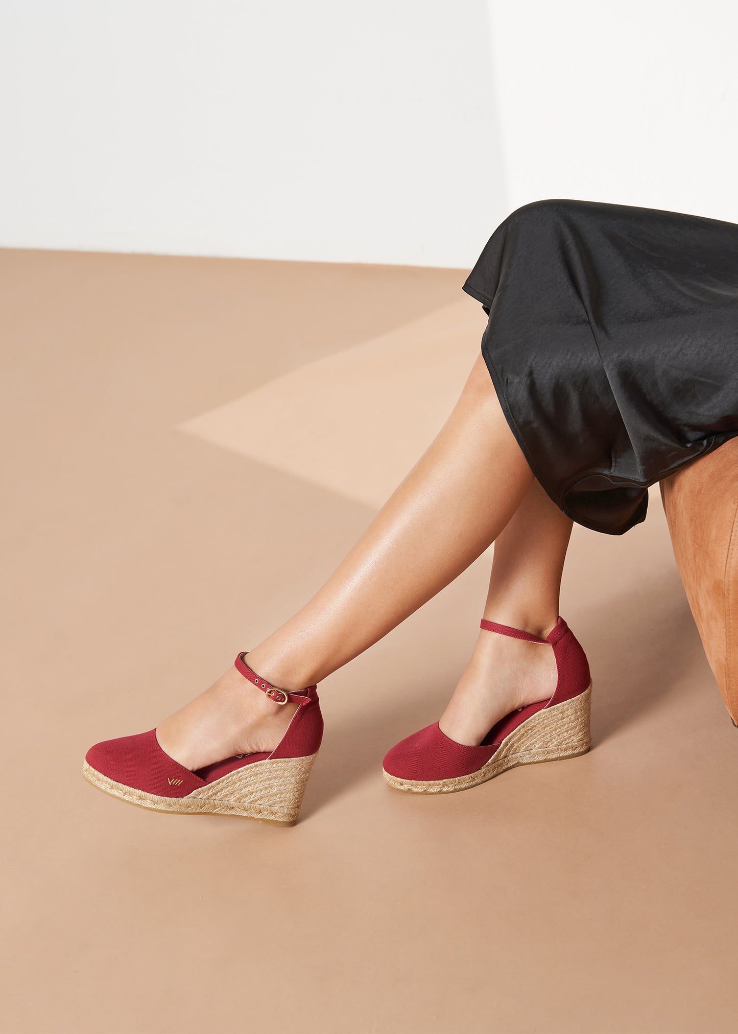 Estartit Limited Edition Cherry Canvas Ankle Strap Women High Heel Espadrille Wedges Legs