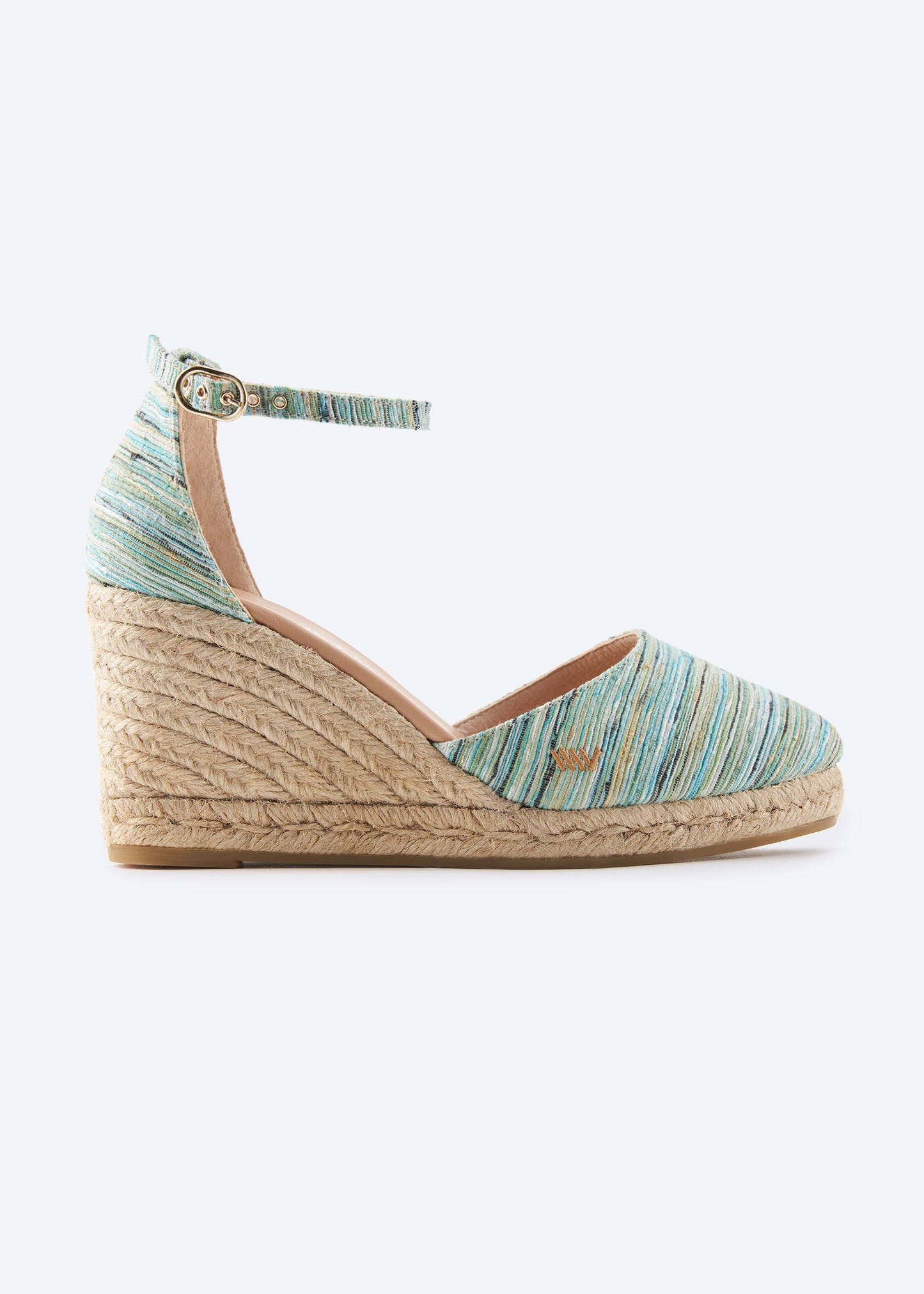 Estartit Limited Edition Multicolor Blue Canvas Ankle Strap Women High Espadrille Wedge