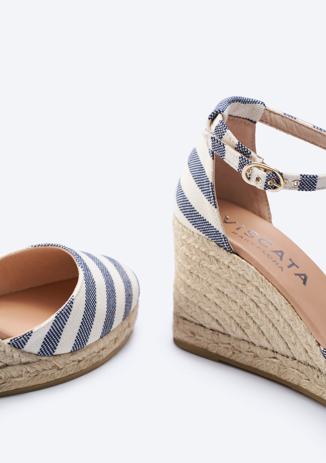 Estartit Limited Edition Sailor Stripes Pattern Canvas Ankle Strap Women High Heel Espadrille Wedges Back Detail
