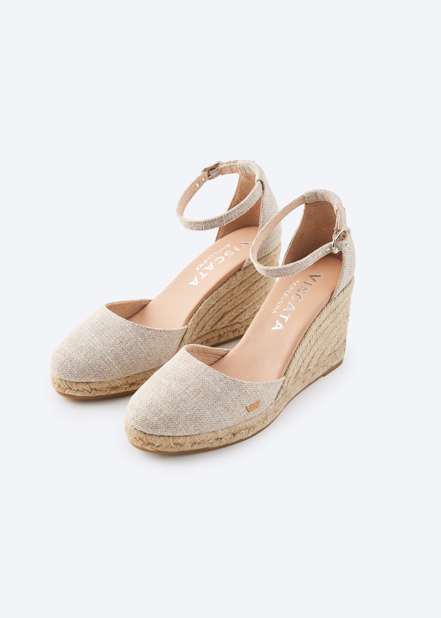 Estartit Limited Edition Silver Canvas Ankle Strap Women High Espadrille Wedges