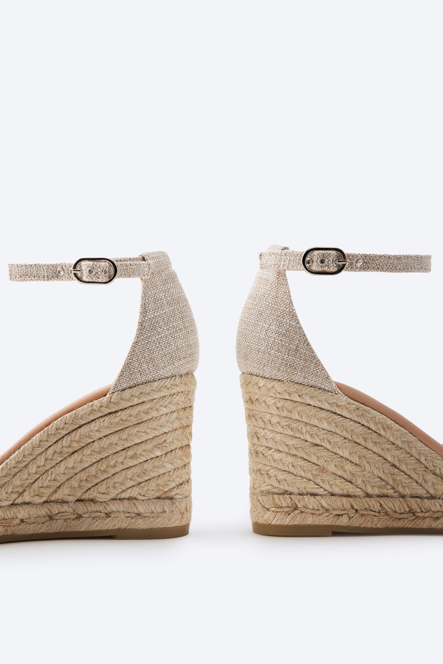 Estartit Limited Edition Silver Canvas Women High Heel Espadrille Wedges Buckle Ankle Strap Detail