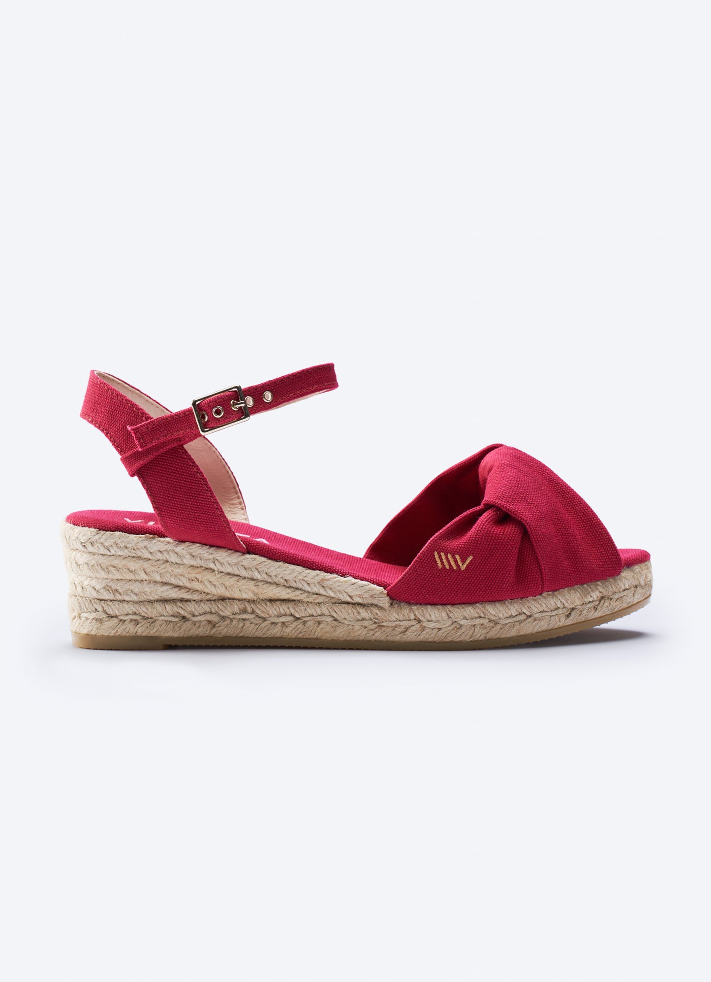 Farella Limited Edition Cherry Canvas Ankle Strap Knotted Open Toe Woman Espadrille Wedge
