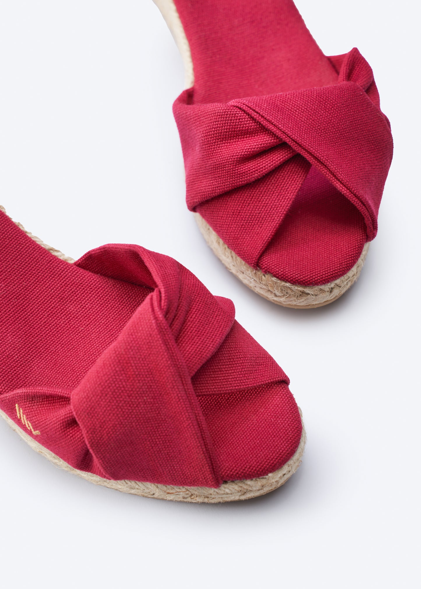 Farella Limited Edition Cherry Canvas Ankle Strap Woman Espadrille Wedges Knotted Open Toe Detail