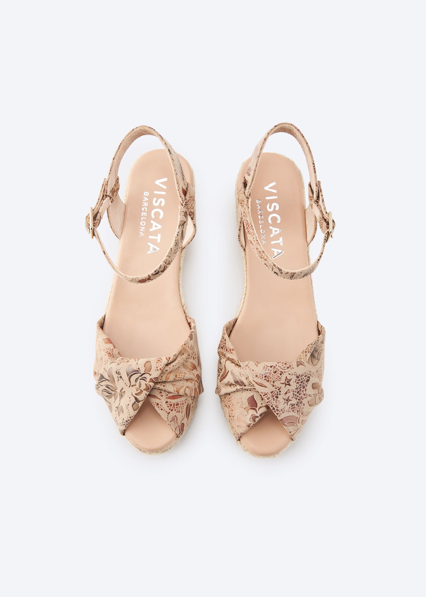 Farella Limited Edition Floral Jacquard Copper Print Canvas Ankle Strap Woman Knotted Open Toe Espadrille Low Wedges
