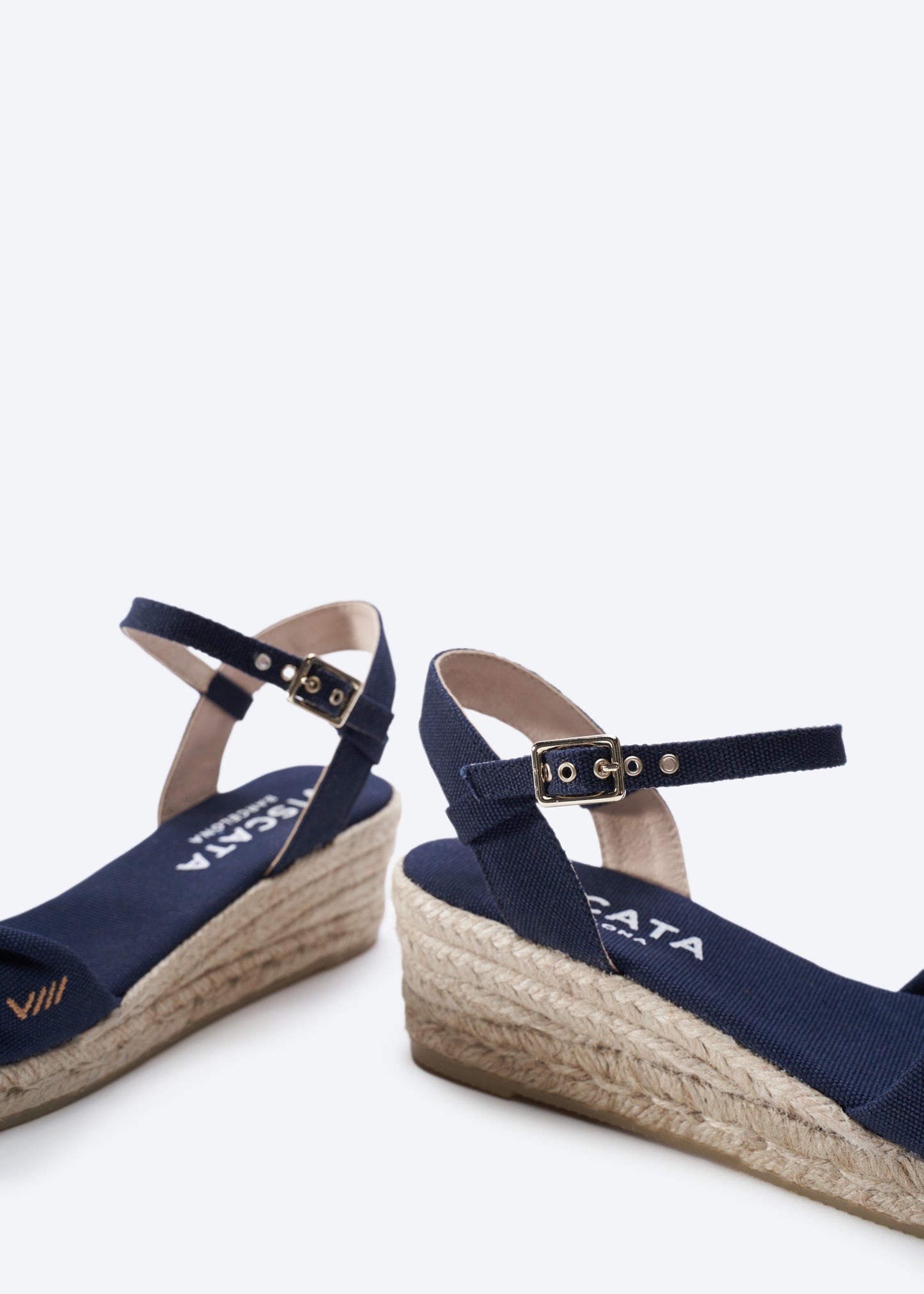 Farella Navy Blue Canvas Women Knotted Open Toe Espadrille Wedges Ankle Strap Detail